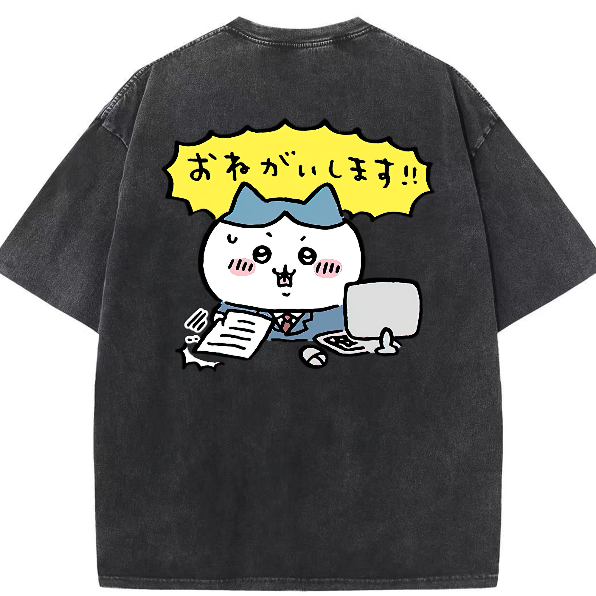 （画像用） ちいかわ ハチワレ Chii-kawa hachiware 綿100% ヴィンテージ風 半袖Tシャツ（背面プリント）