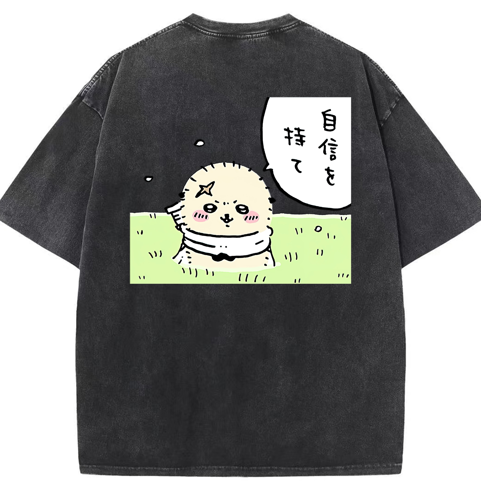 （画像用） ちいかわ ラッコ Chii-kawa Sea otter 綿100% ヴィンテージ風 半袖Tシャツ（背面プリント）