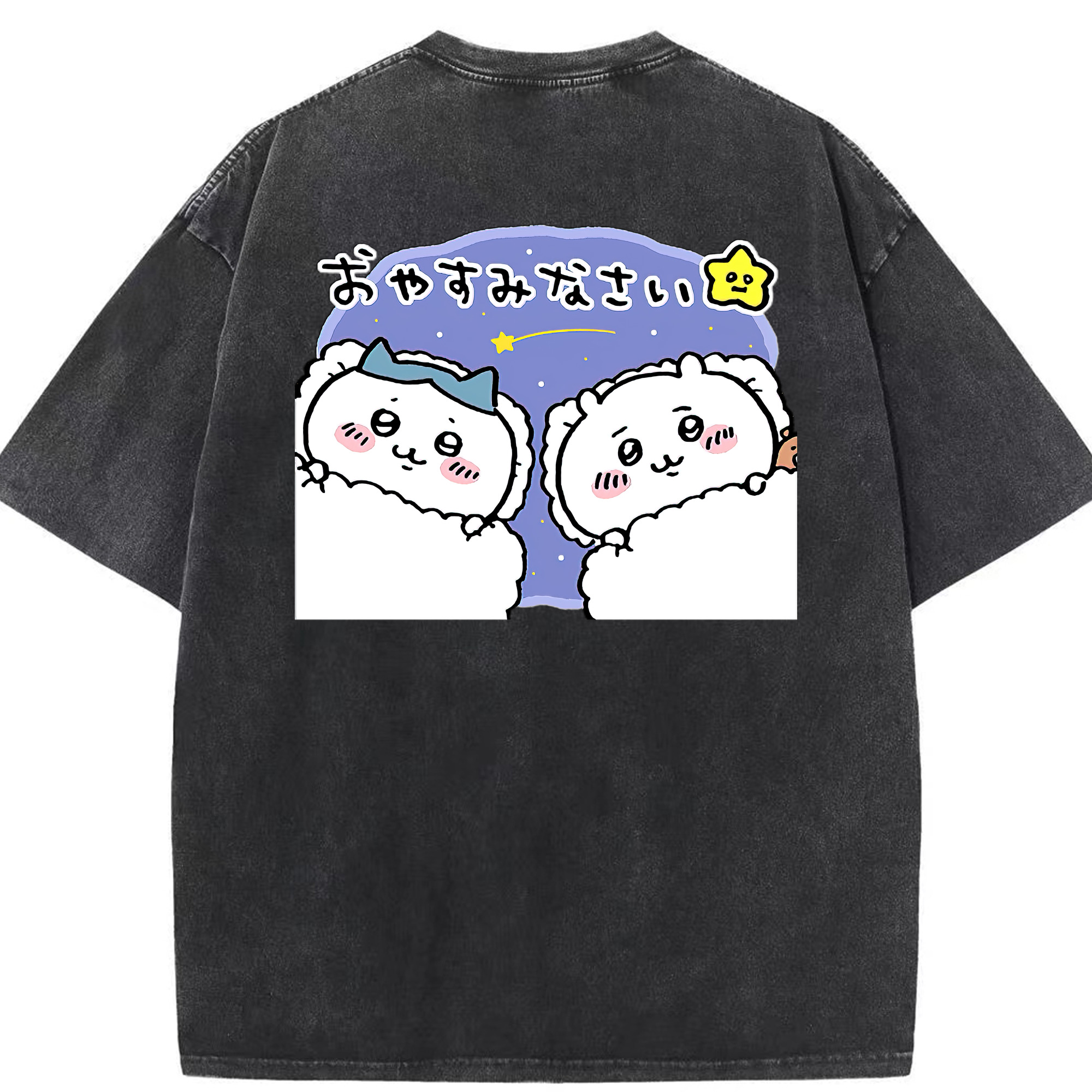 （画像用） ちいかわ ハチワレ Chii-kawa hachiware 綿100% ヴィンテージ風 半袖Tシャツ（背面プリント）