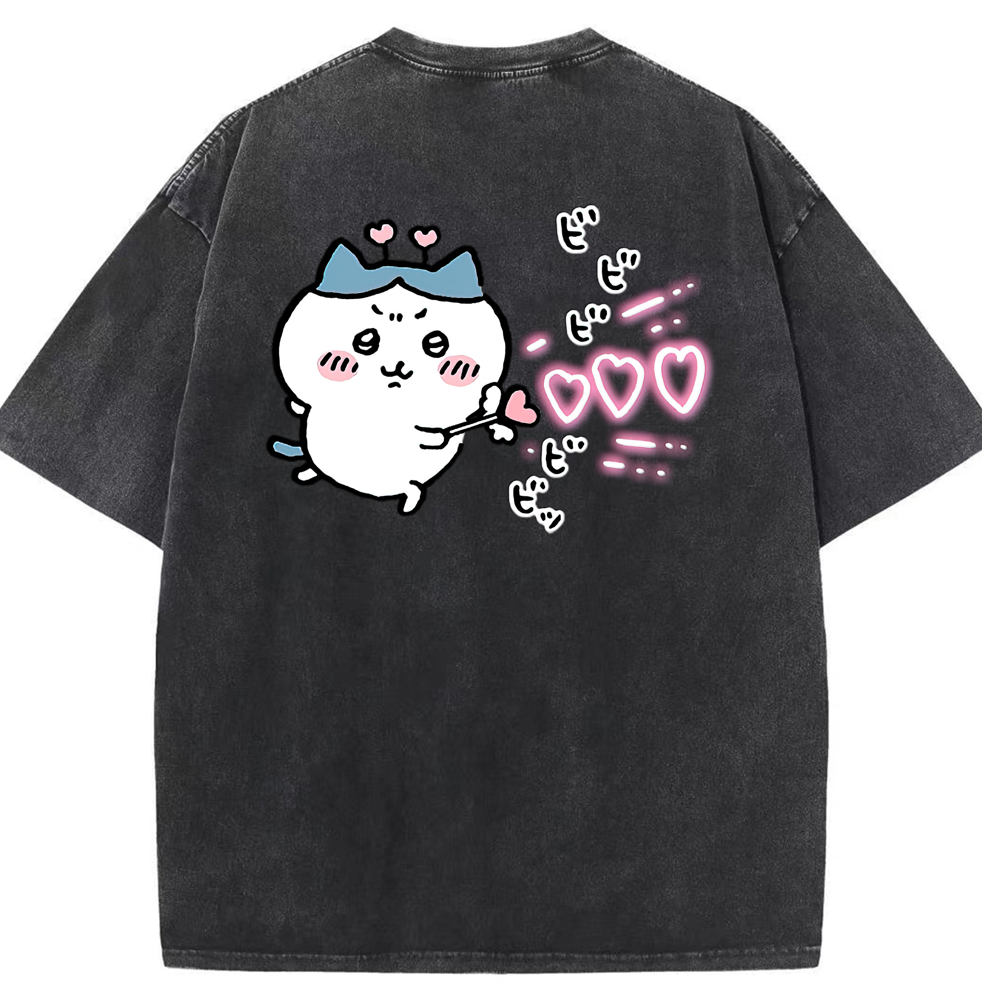 （画像用） ちいかわ ハチワレ Chii-kawa hachiware 綿100% ヴィンテージ風 半袖Tシャツ（背面プリント）
