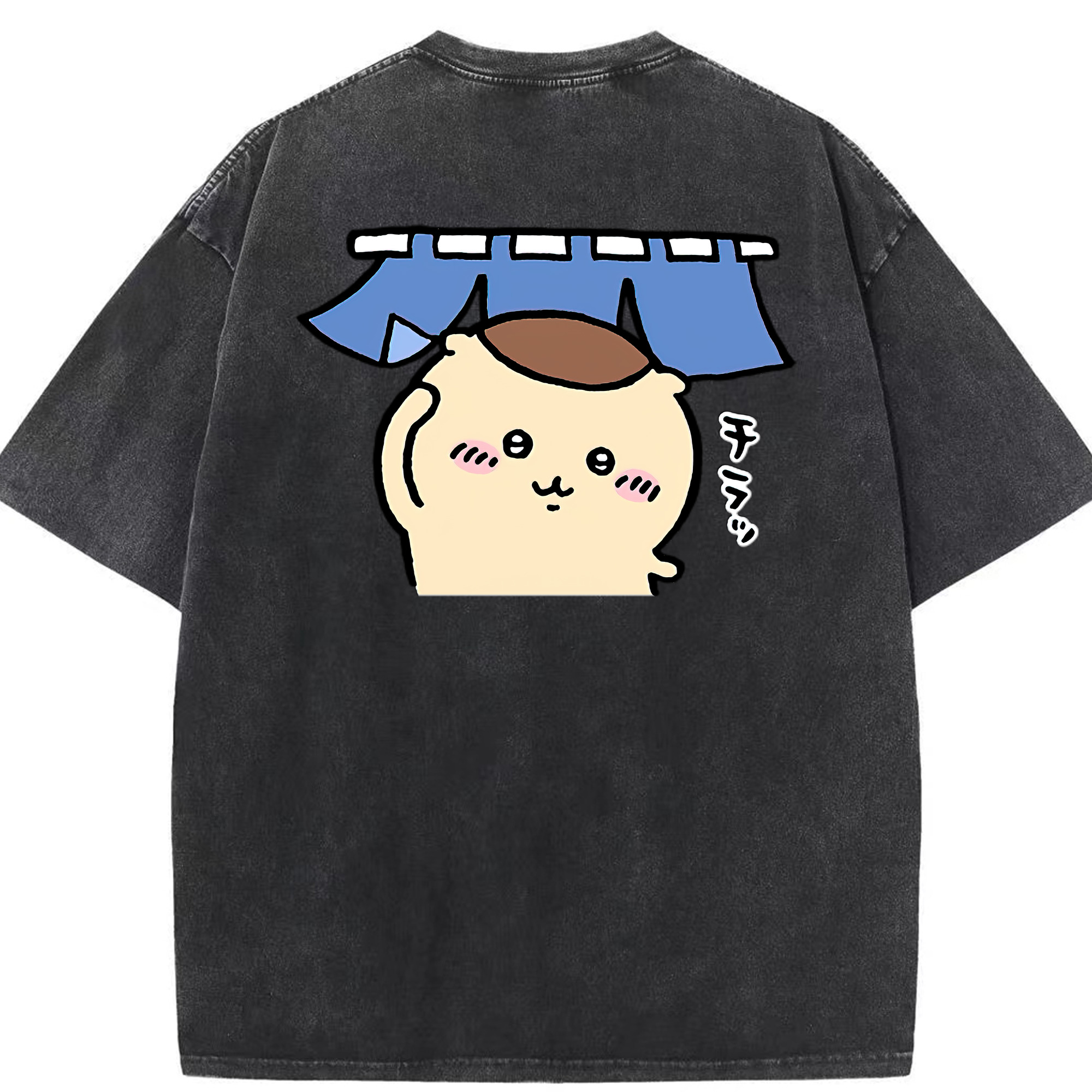 （画像用） ちいかわ くりまんじゅう Chii-kawa kuri manjū 綿100% ヴィンテージ風 半袖Tシャツ（背面プリント）