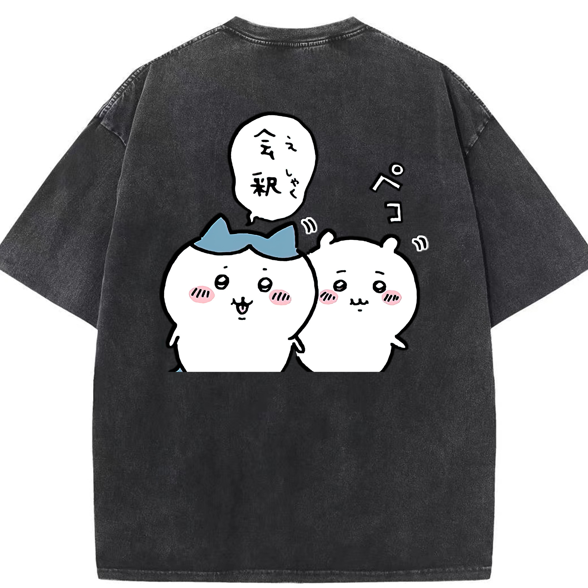 （画像用） ちいかわ ハチワレ Chii-kawa hachiware 綿100% ヴィンテージ風 半袖Tシャツ（背面プリント）