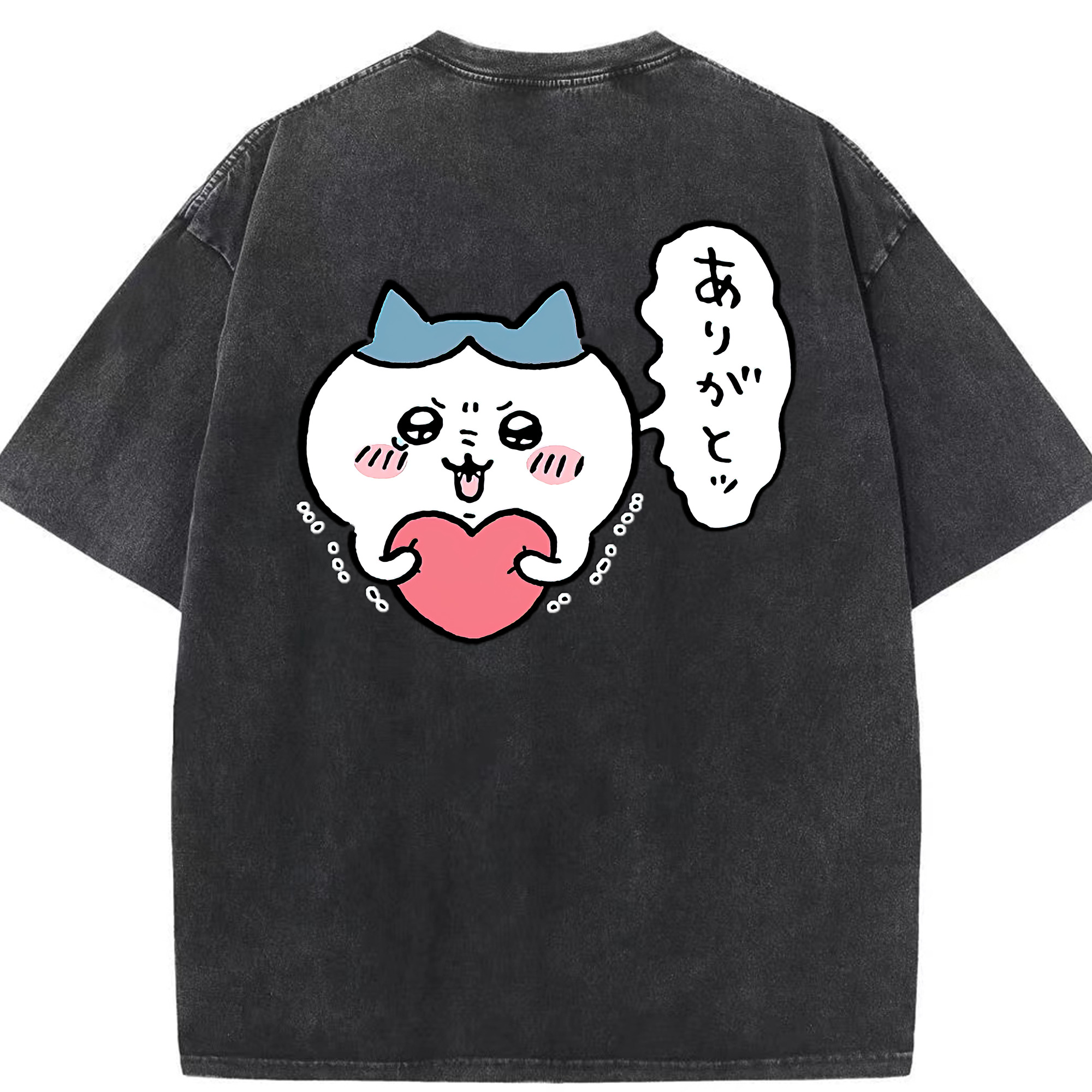 （画像用） ちいかわ ハチワレ Chii-kawa hachiware 綿100% ヴィンテージ風 半袖Tシャツ（背面プリント）