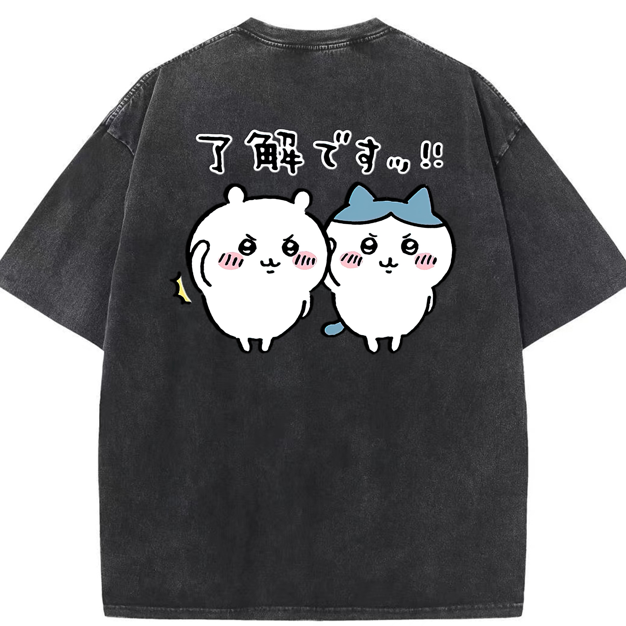 （画像用） ちいかわ ハチワレ Chii-kawa hachiware 綿100% ヴィンテージ風 半袖Tシャツ（背面プリント）