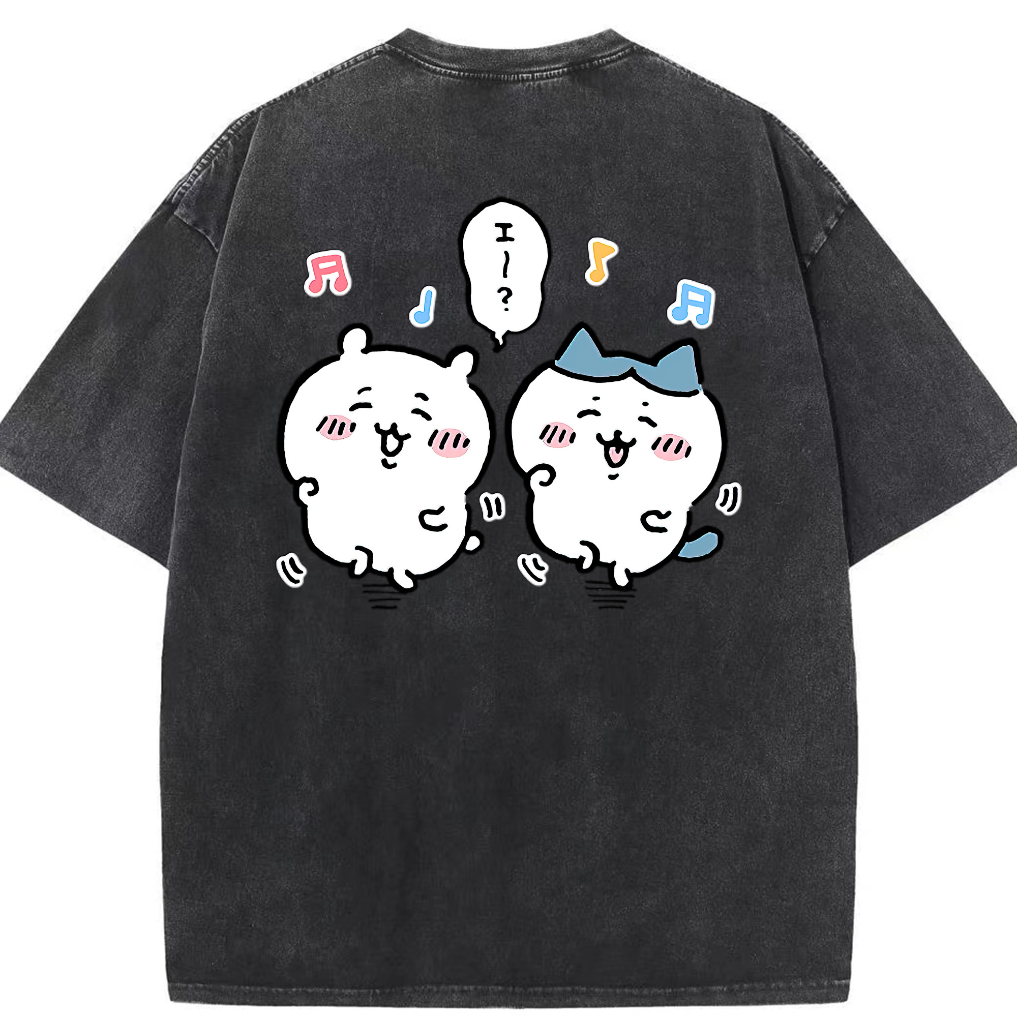 （画像用） ちいかわ ハチワレ Chii-kawa hachiware 綿100% ヴィンテージ風 半袖Tシャツ（背面プリント）