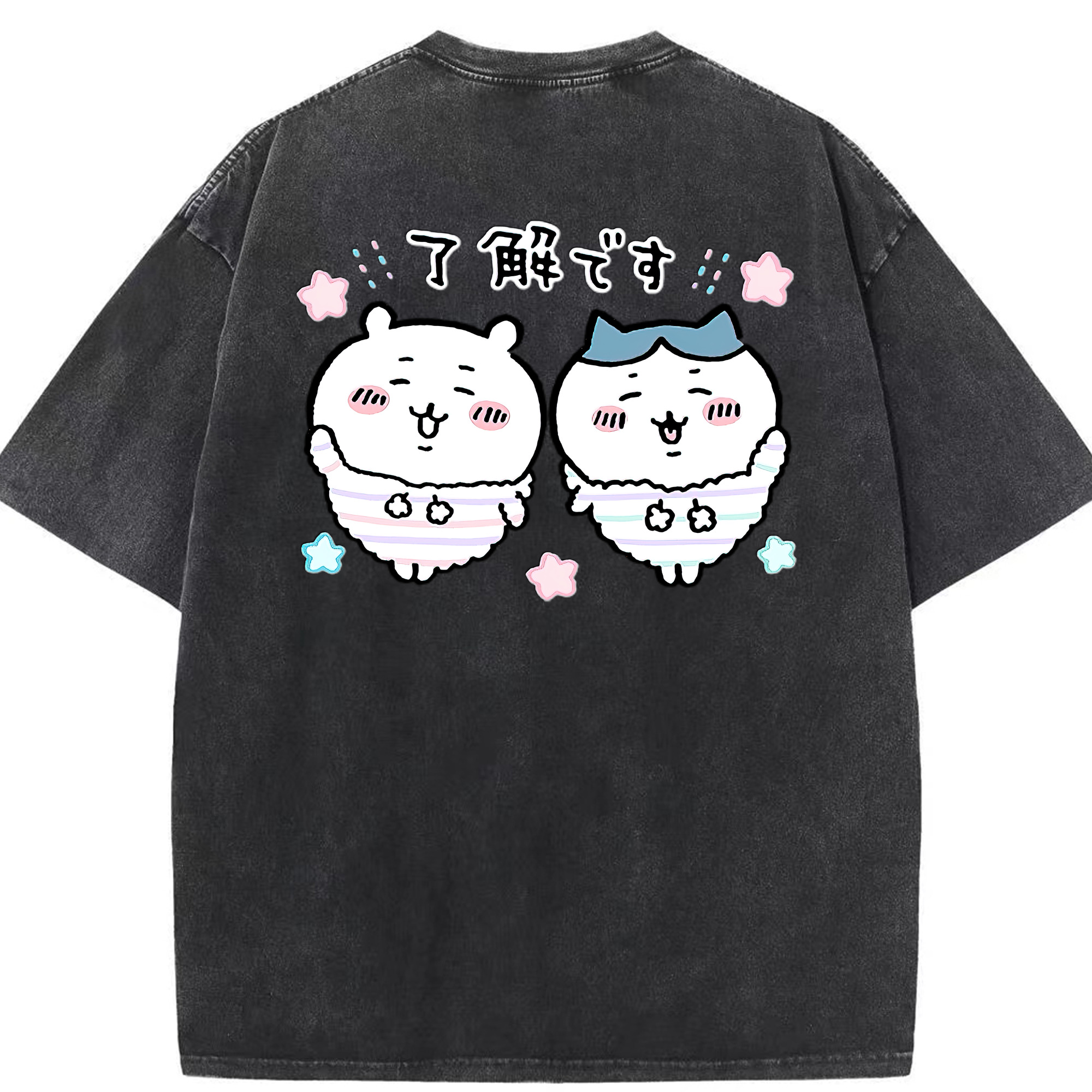 （画像用） ちいかわ ハチワレ Chii-kawa hachiware 綿100% ヴィンテージ風 半袖Tシャツ（背面プリント）