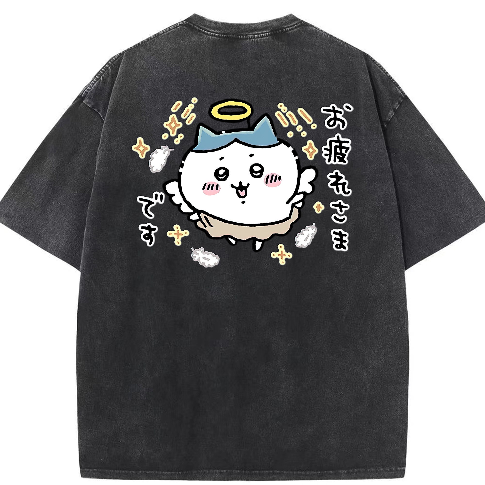 （画像用） ちいかわ ハチワレ Chii-kawa hachiware 綿100% ヴィンテージ風 半袖Tシャツ（背面プリント）