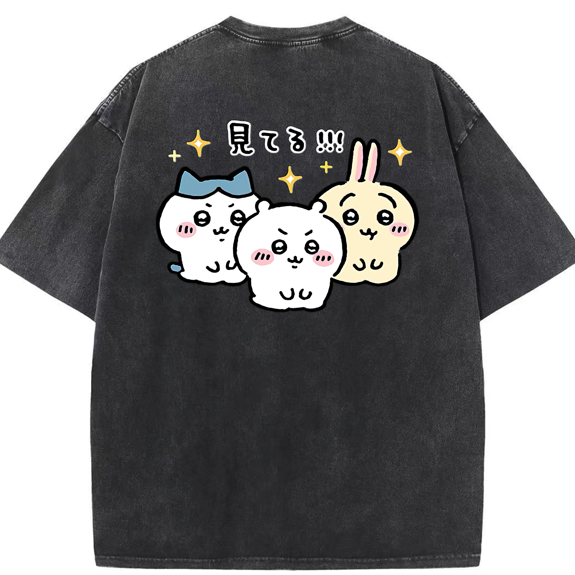 （画像用） ちいかわ ハチワレ Chii-kawa hachiware 綿100% ヴィンテージ風 半袖Tシャツ（背面プリント）