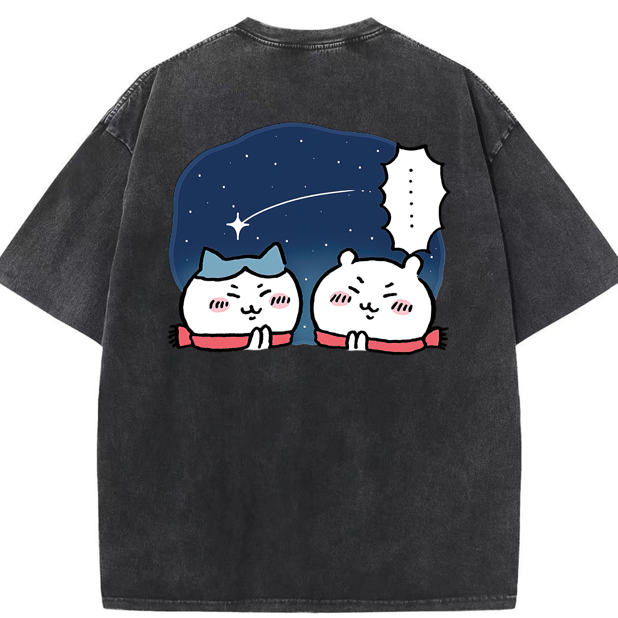 （画像用） ちいかわ ハチワレ Chii-kawa hachiware 綿100% ヴィンテージ風 半袖Tシャツ（背面プリント）