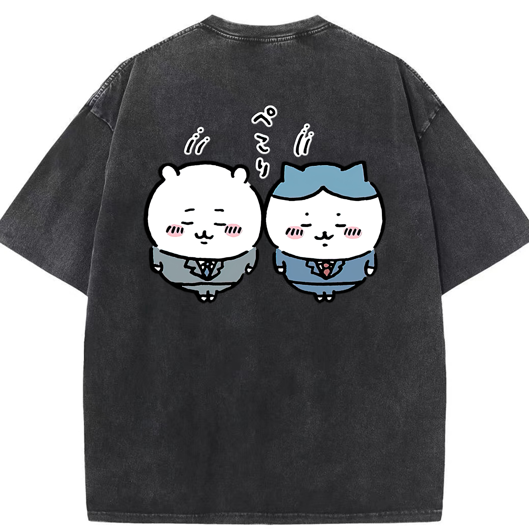 （画像用） ちいかわ ハチワレ Chii-kawa hachiware 綿100% ヴィンテージ風 半袖Tシャツ（背面プリント）