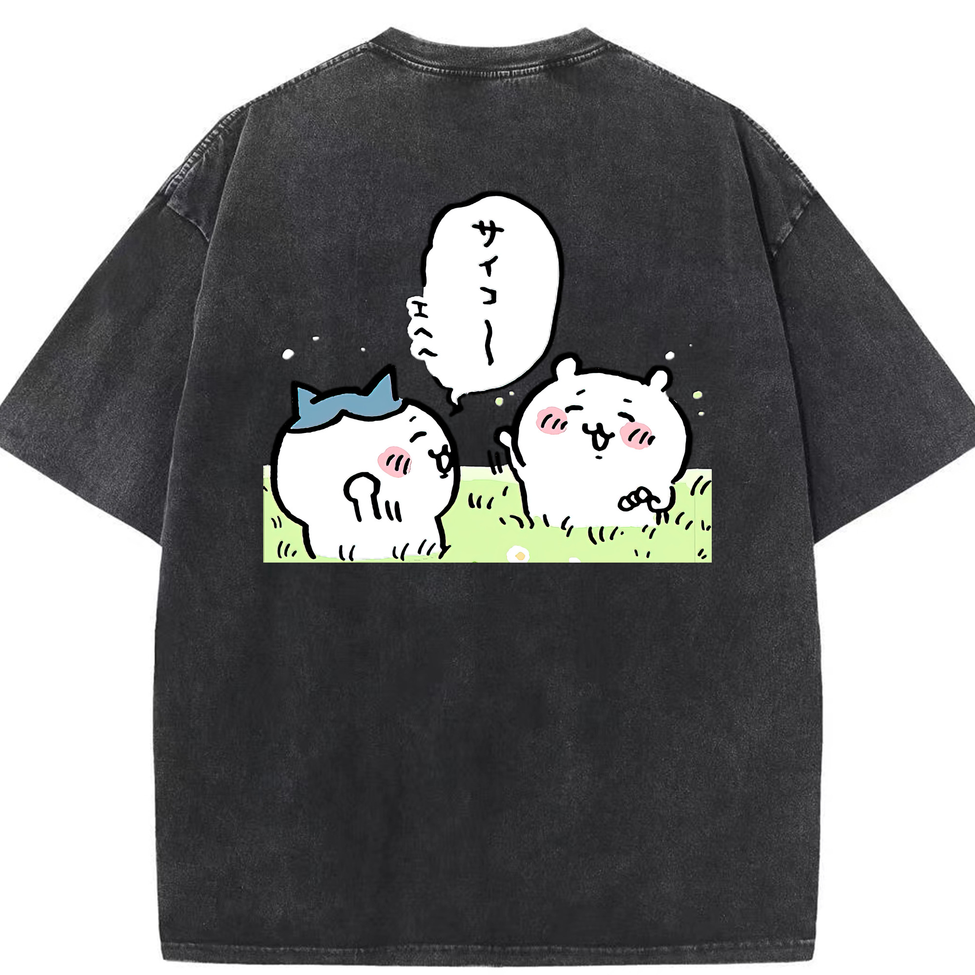 （画像用） ちいかわ ちいかわ Chii-kawa chiikawa 綿100% ヴィンテージ風 半袖Tシャツ（背面プリント）