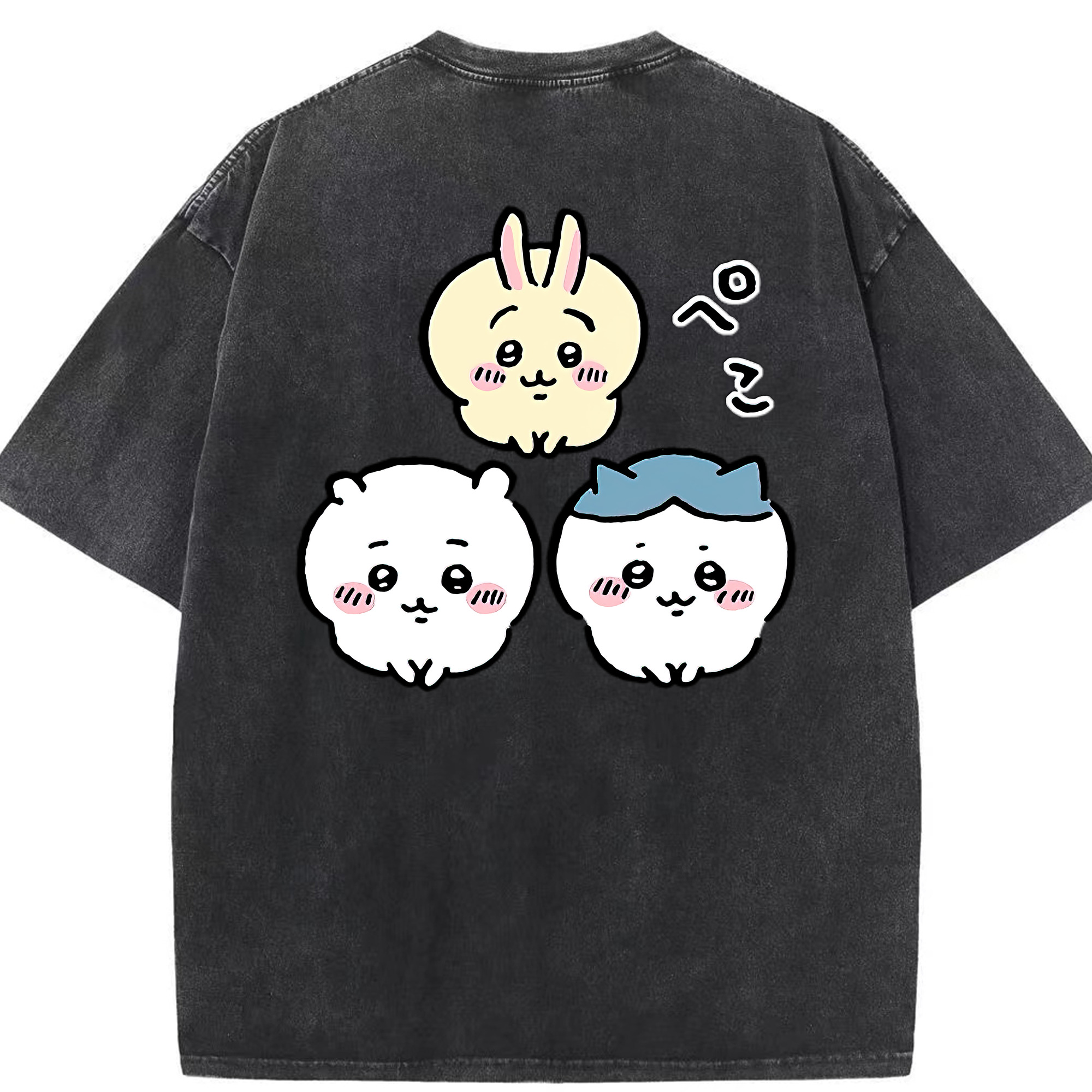 （画像用） ちいかわ うさぎ Chii-kawa usagi 綿100% ヴィンテージ風 半袖Tシャツ（背面プリント）