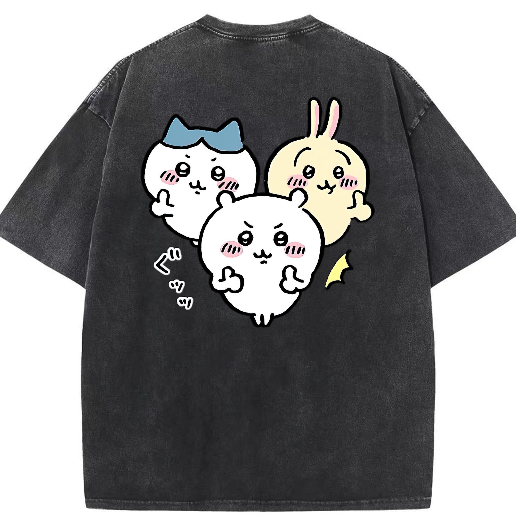 （画像用） ちいかわ うさぎ Chii-kawa usagi 綿100% ヴィンテージ風 半袖Tシャツ（背面プリント）