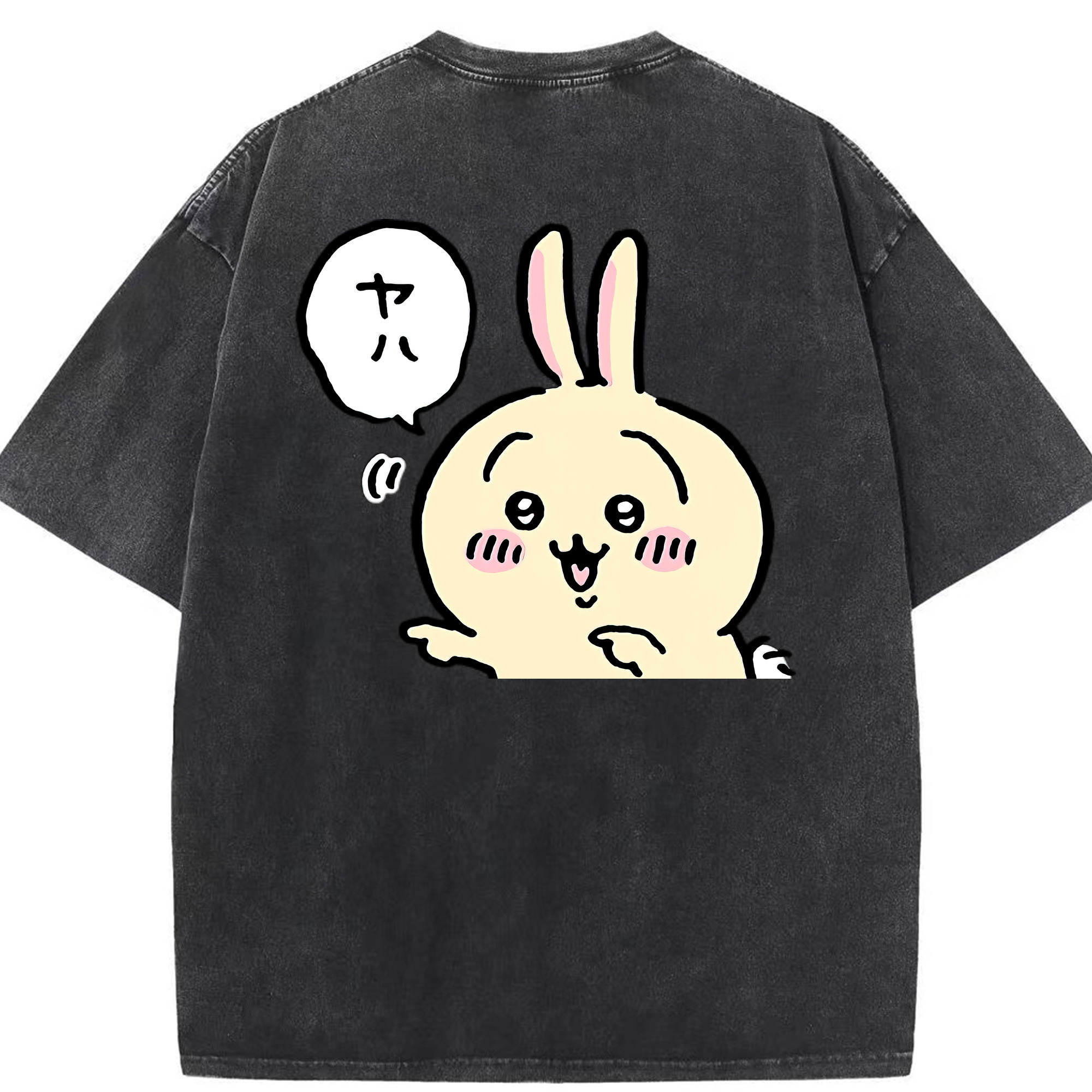 （画像用） ちいかわ うさぎ Chii-kawa usagi 綿100% ヴィンテージ風 半袖Tシャツ（背面プリント）