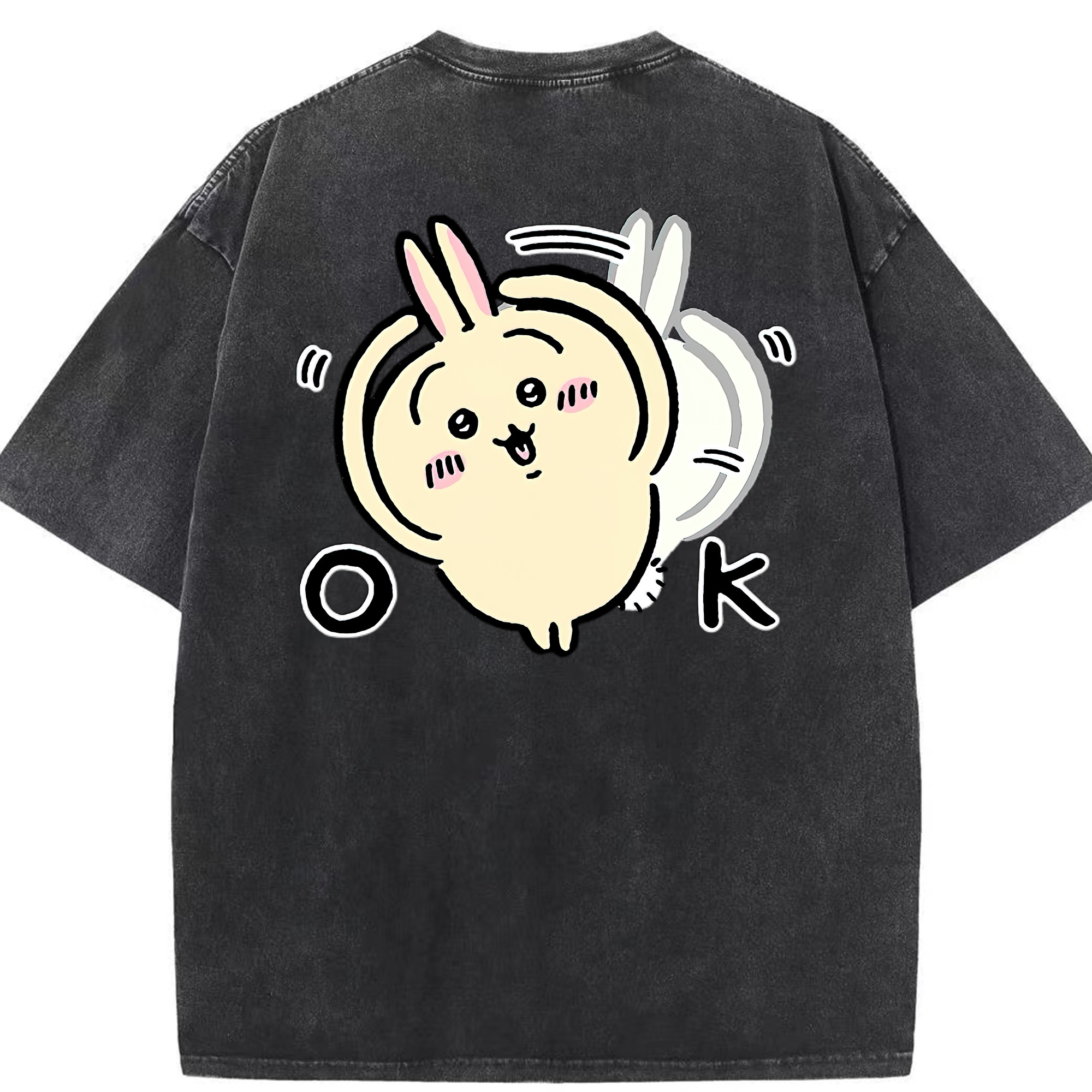 （画像用） ちいかわ うさぎ Chii-kawa usagi 綿100% ヴィンテージ風 半袖Tシャツ（背面プリント）