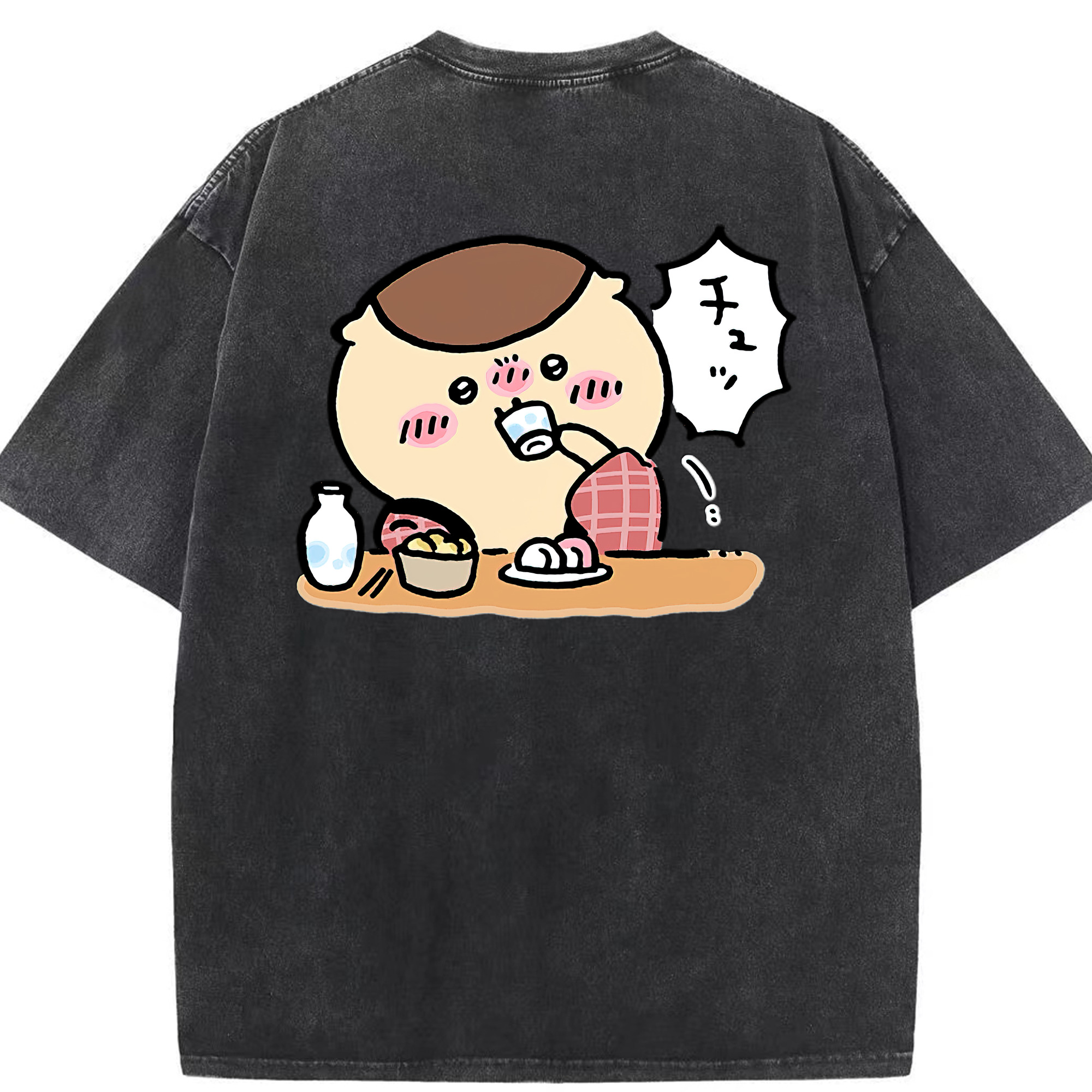 （画像用） ちいかわ くりまんじゅう Chii-kawa kuri manjū 綿100% ヴィンテージ風 半袖Tシャツ（背面プリント）
