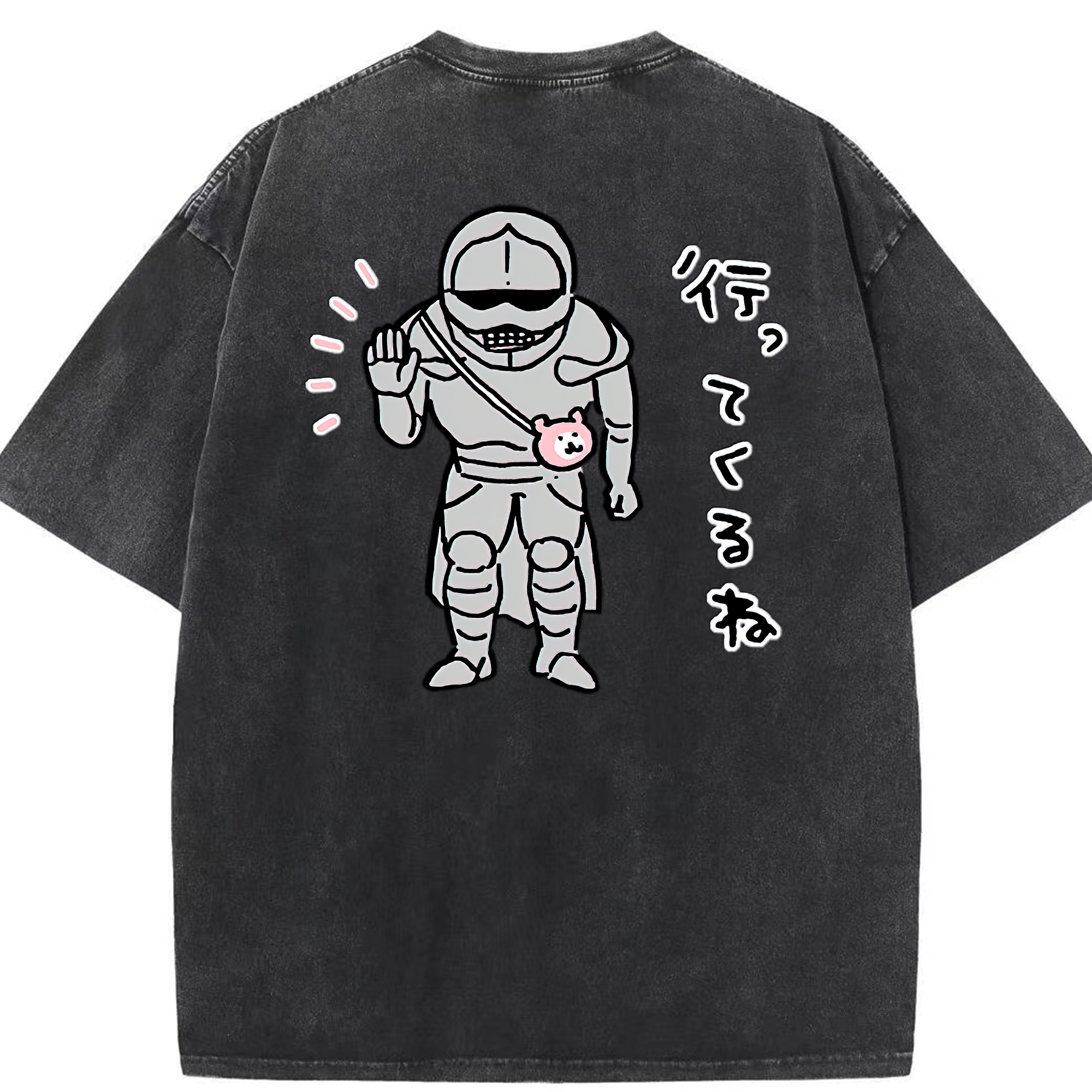 （画像用） ちいかわ 労働の鎧さん Chii-kawa Mr. Armor of Labor 綿100% ヴィンテージ風 半袖Tシャツ（背面プリント）