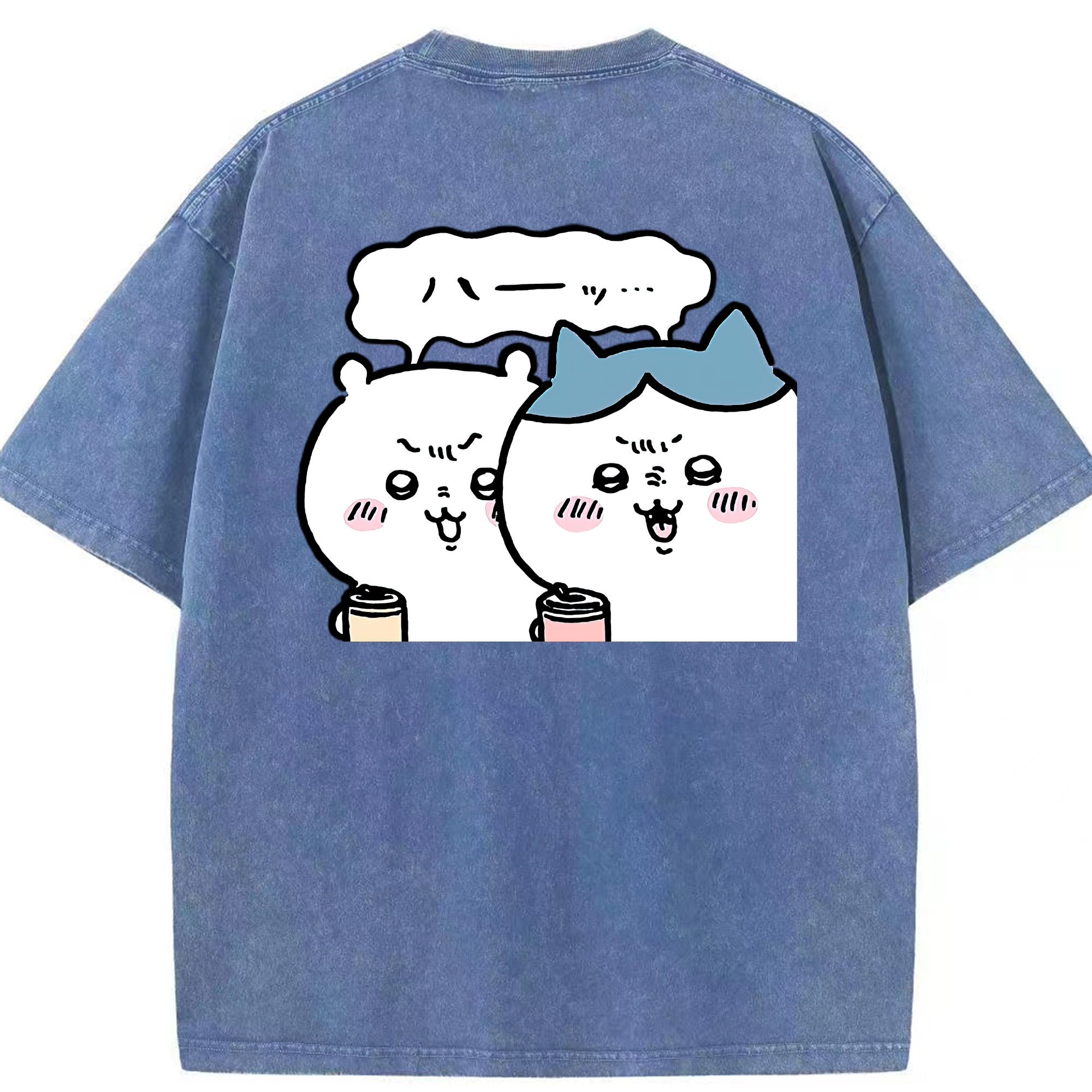 （画像用） ちいかわ ハチワレ Chii-kawa hachiware 綿100% ヴィンテージ風 半袖Tシャツ（背面プリント）