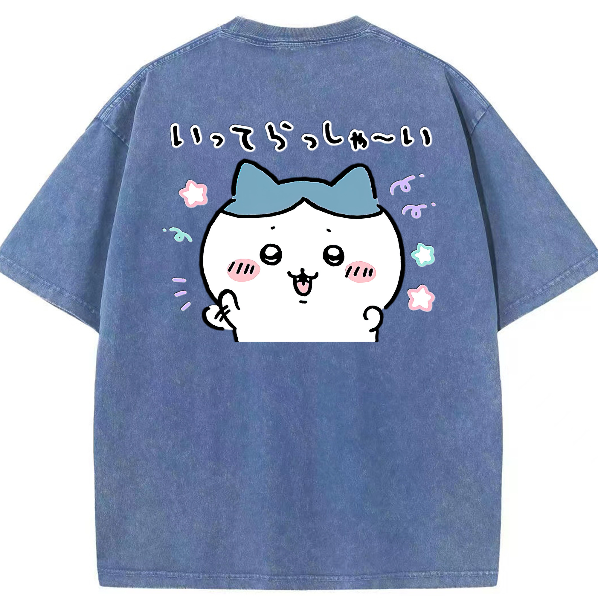 （画像用） ちいかわ ハチワレ Chii-kawa hachiware 綿100% ヴィンテージ風 半袖Tシャツ（背面プリント）