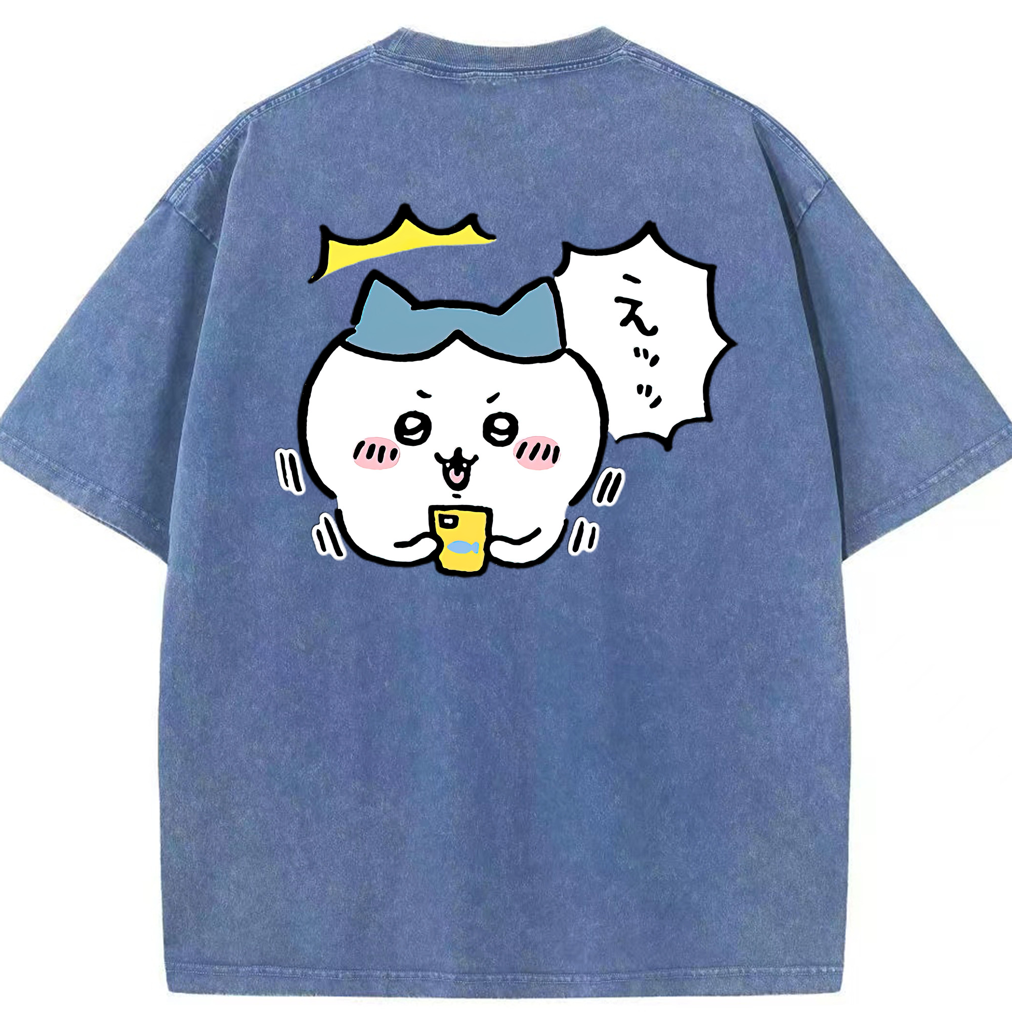 （画像用） ちいかわ ハチワレ Chii-kawa hachiware 綿100% ヴィンテージ風 半袖Tシャツ（背面プリント）