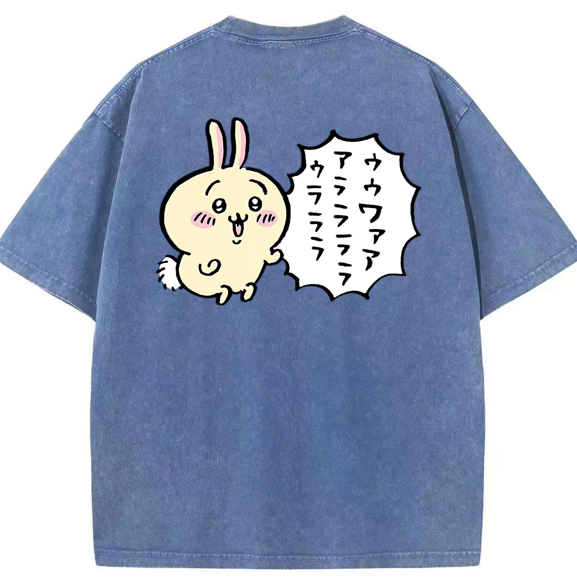 （画像用） ちいかわ うさぎ Chii-kawa usagi 綿100% ヴィンテージ風 半袖Tシャツ（背面プリント）