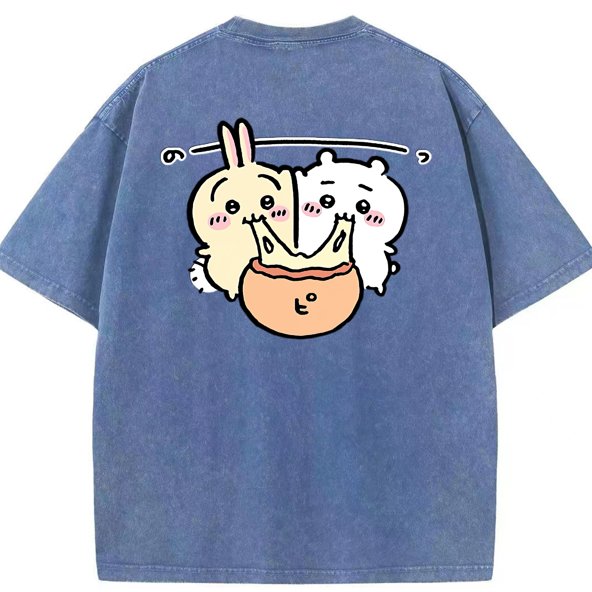 （画像用） ちいかわ うさぎ Chii-kawa usagi 綿100% ヴィンテージ風 半袖Tシャツ（背面プリント）