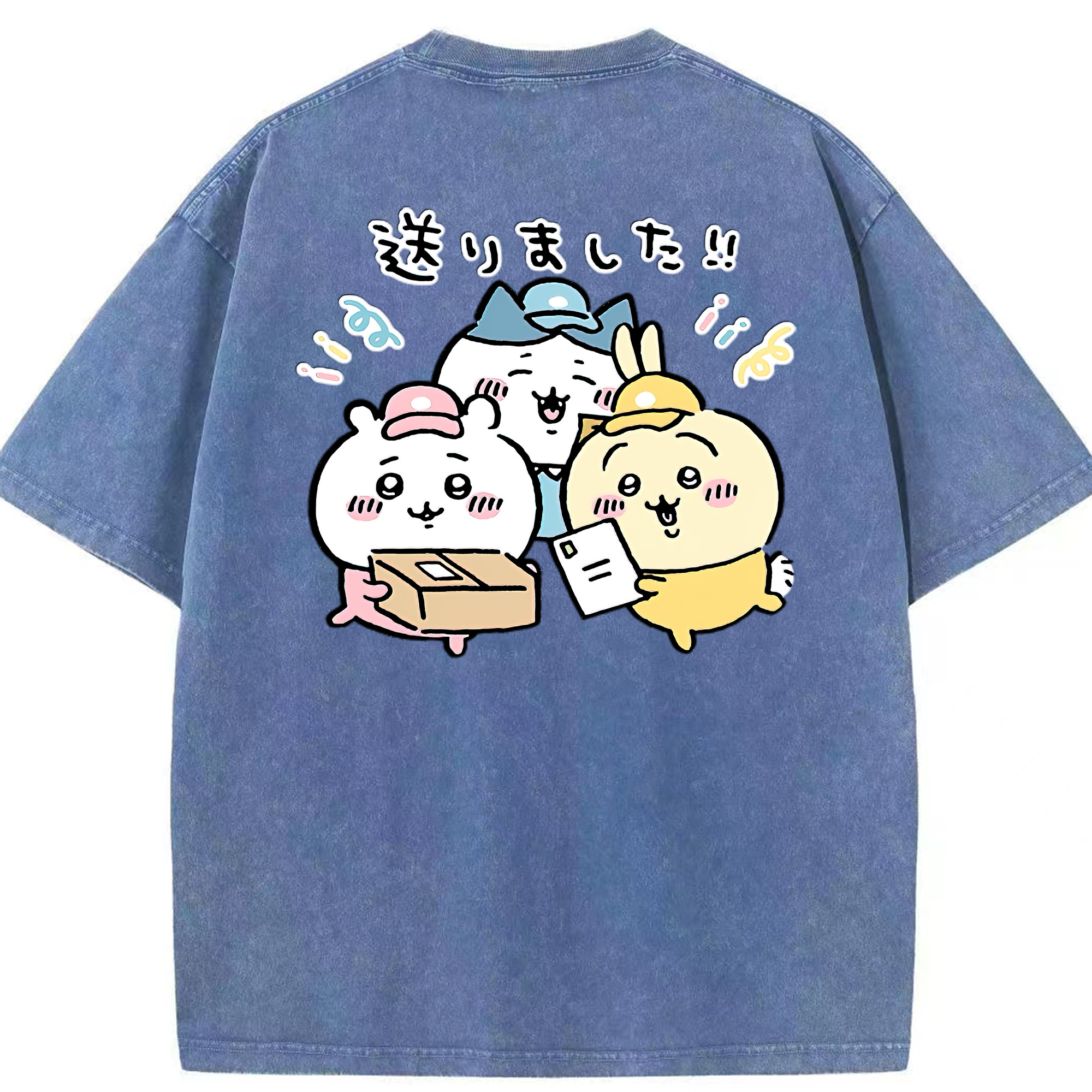 （画像用） ちいかわ ハチワレ Chii-kawa hachiware 綿100% ヴィンテージ風 半袖Tシャツ（背面プリント）