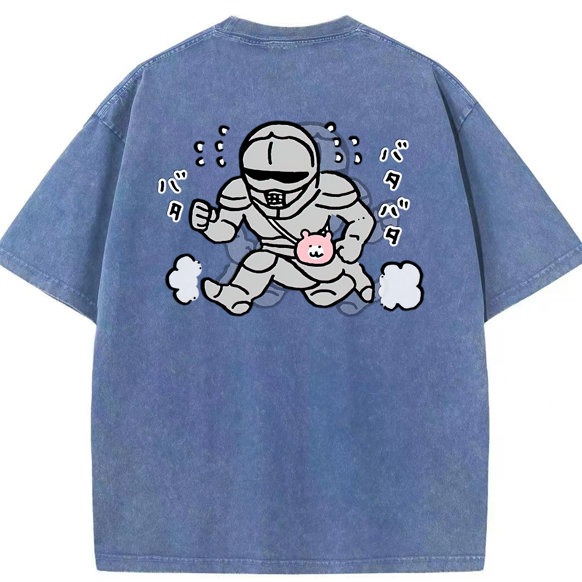 （画像用） ちいかわ 労働の鎧さん Chii-kawa Mr. Armor of Labor 綿100% ヴィンテージ風 半袖Tシャツ（背面プリント）