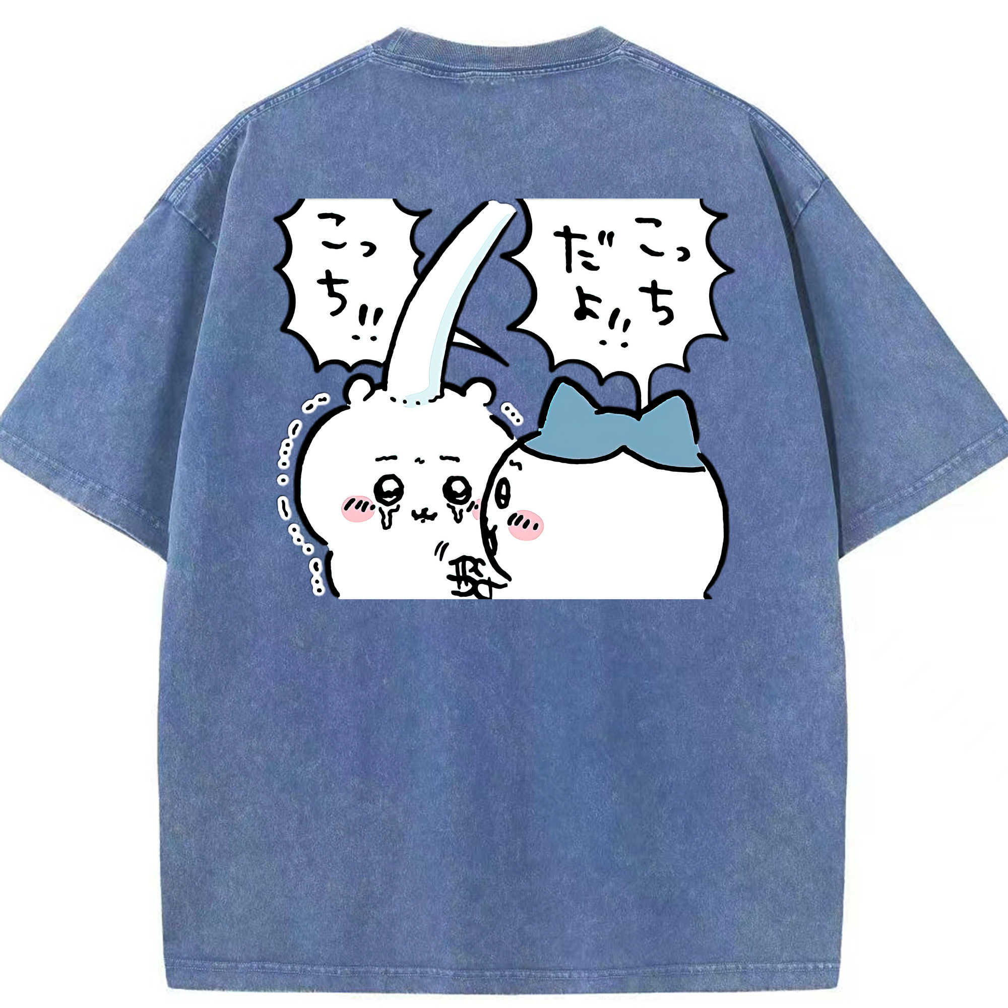 （画像用） ちいかわ ハチワレ Chii-kawa hachiware 綿100% ヴィンテージ風 半袖Tシャツ（背面プリント）
