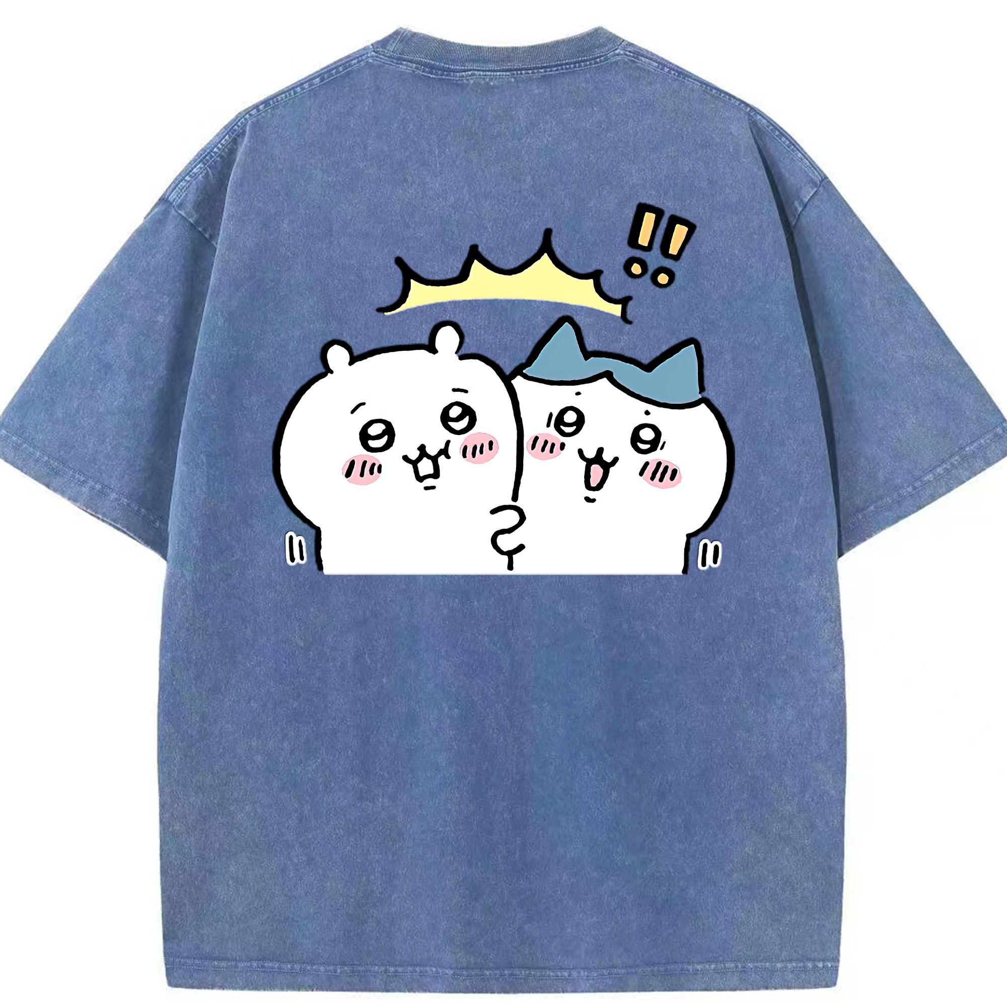 （画像用） ちいかわ ハチワレ Chii-kawa hachiware 綿100% ヴィンテージ風 半袖Tシャツ（背面プリント）