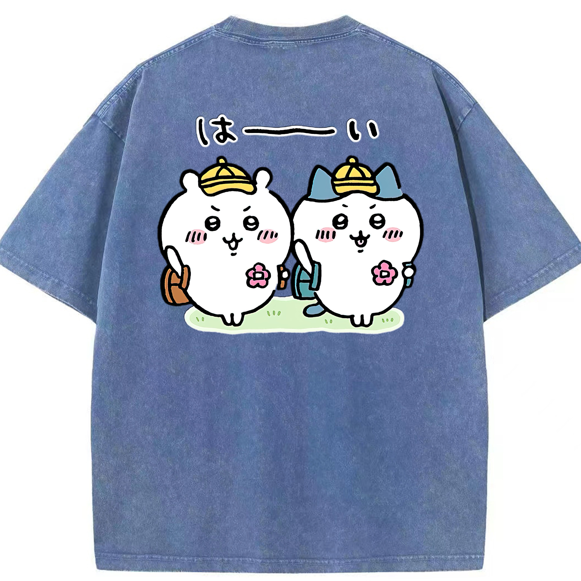 （画像用） ちいかわ ハチワレ Chii-kawa hachiware 綿100% ヴィンテージ風 半袖Tシャツ（背面プリント）
