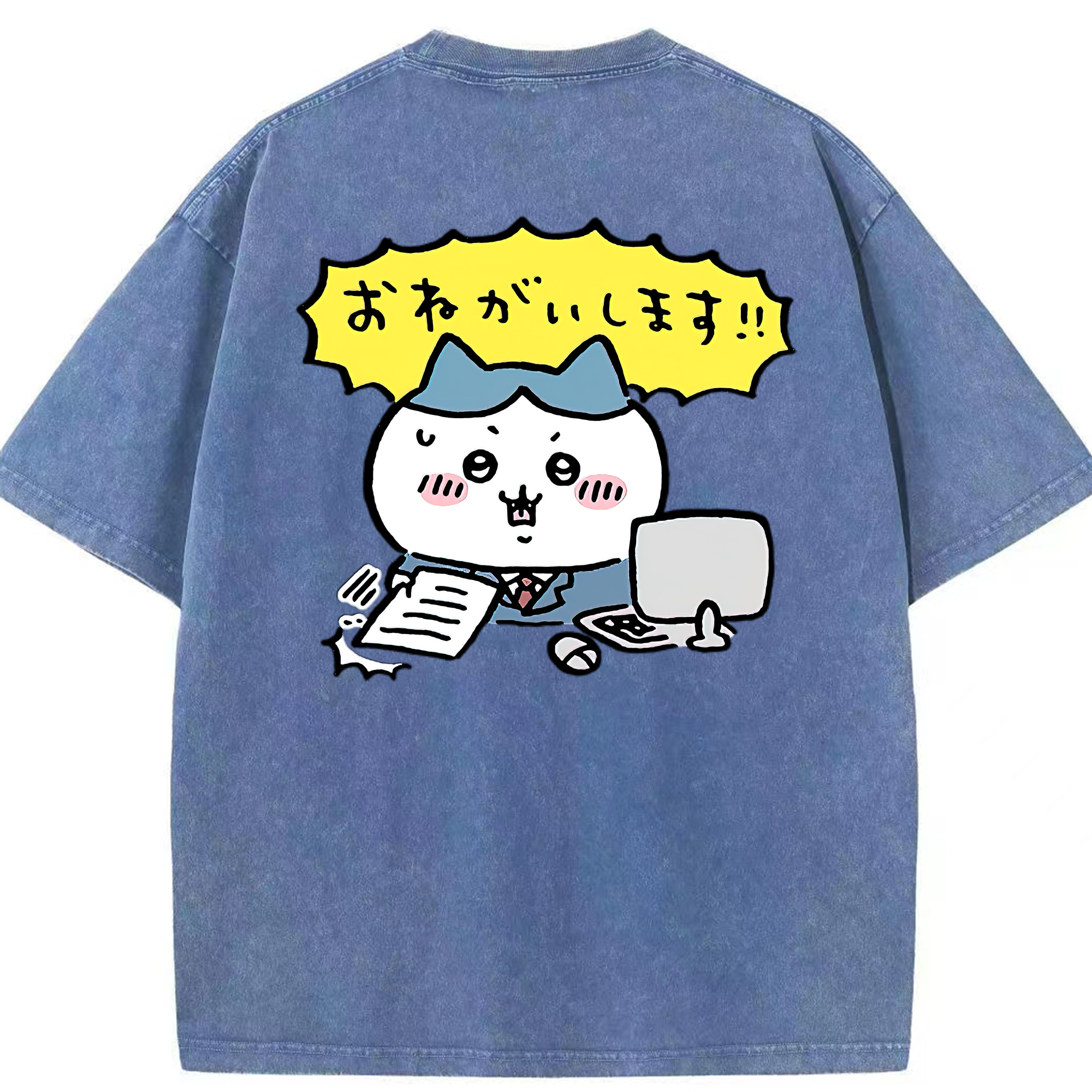 （画像用） ちいかわ ハチワレ Chii-kawa hachiware 綿100% ヴィンテージ風 半袖Tシャツ（背面プリント）