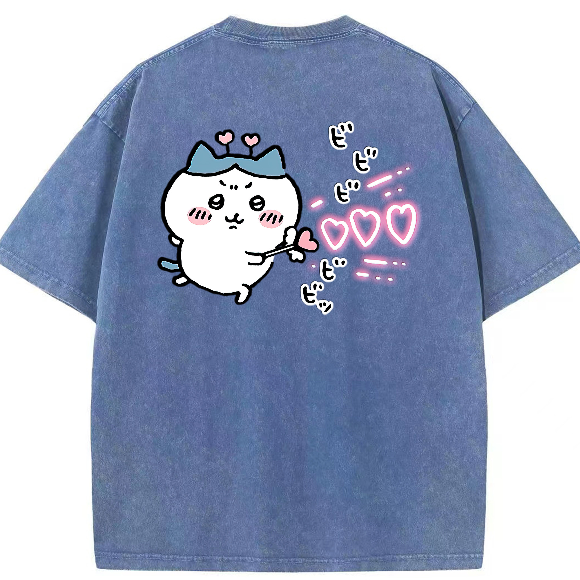 （画像用） ちいかわ ハチワレ Chii-kawa hachiware 綿100% ヴィンテージ風 半袖Tシャツ（背面プリント）