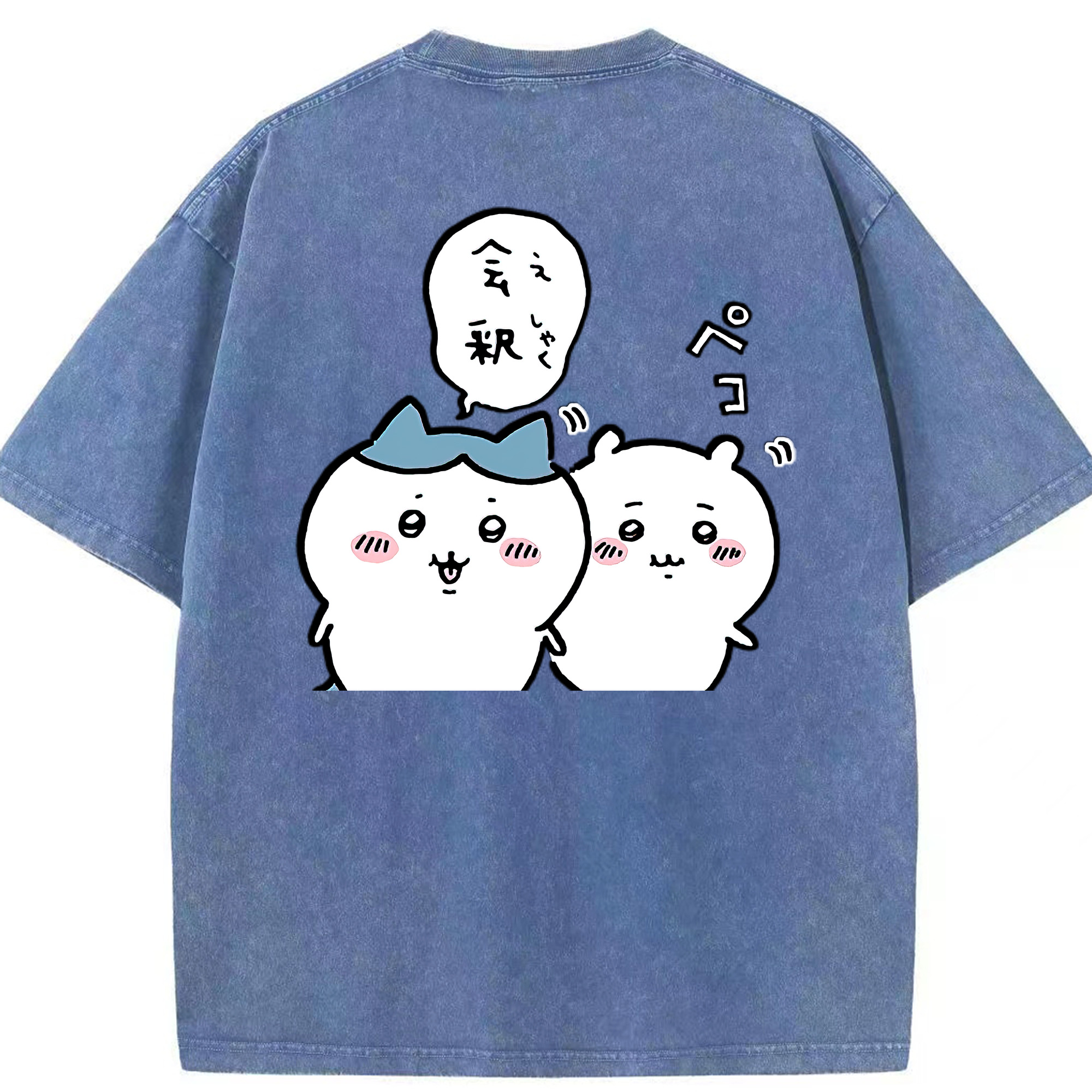 （画像用） ちいかわ ハチワレ Chii-kawa hachiware 綿100% ヴィンテージ風 半袖Tシャツ（背面プリント）