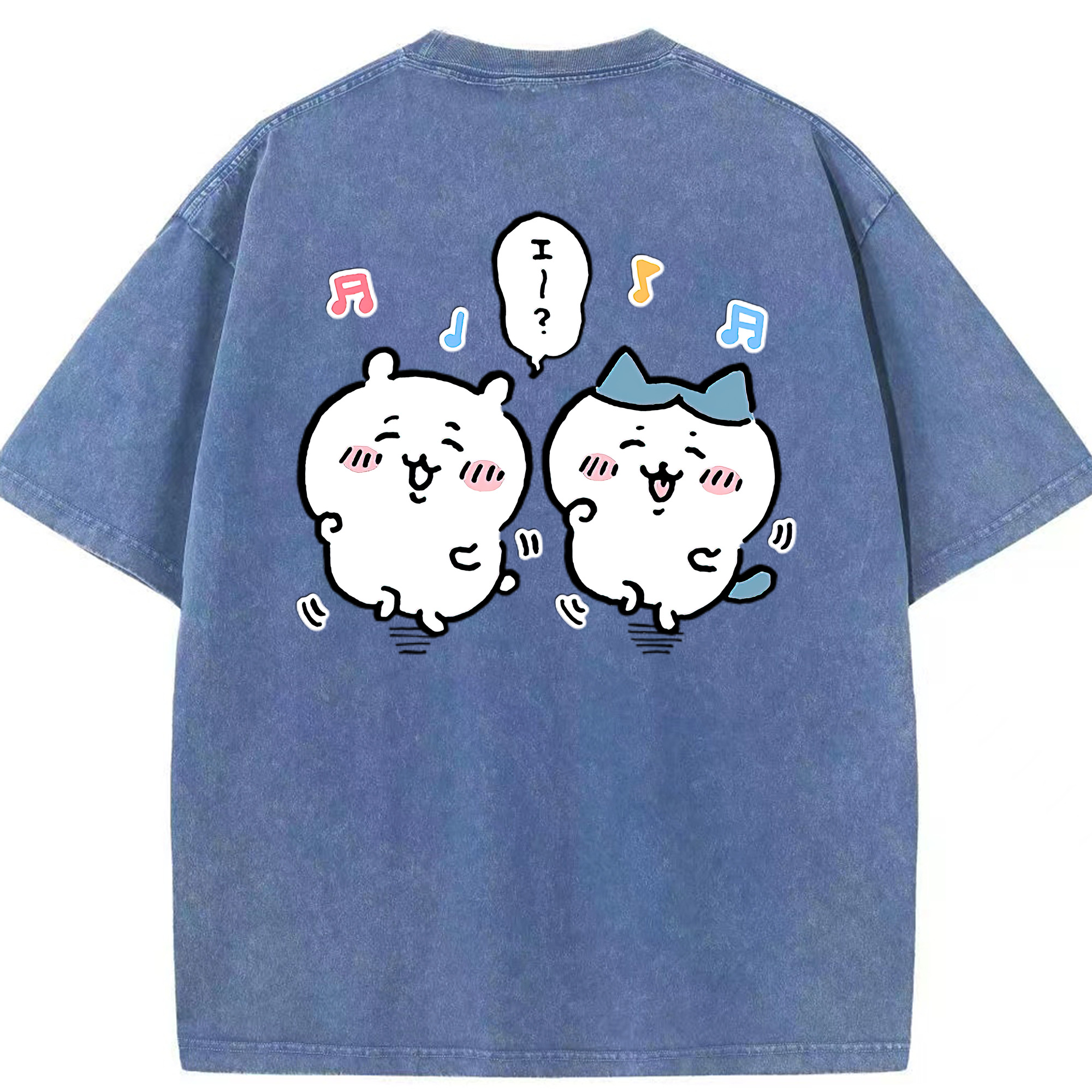 （画像用） ちいかわ ハチワレ Chii-kawa hachiware 綿100% ヴィンテージ風 半袖Tシャツ（背面プリント）