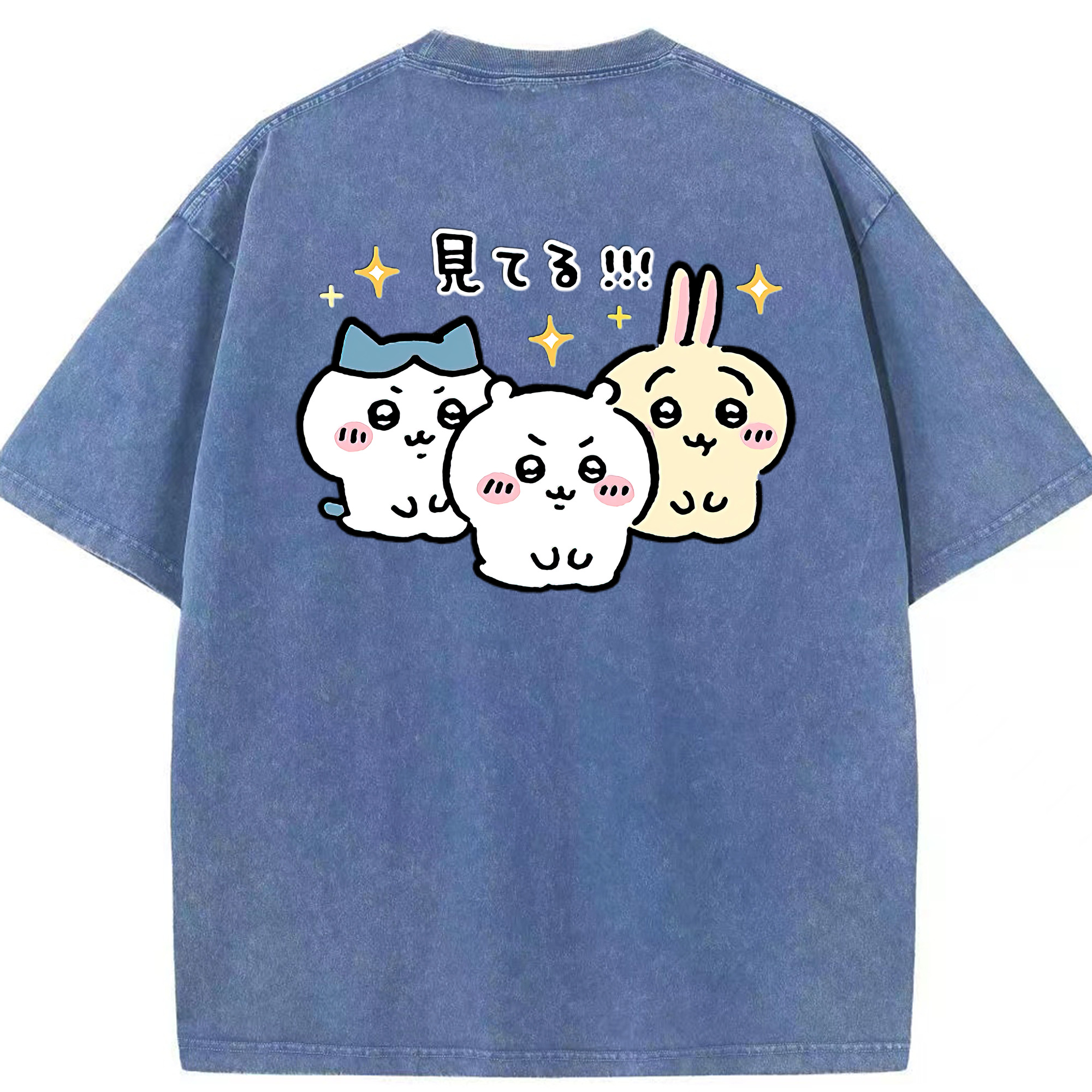（画像用） ちいかわ ハチワレ Chii-kawa hachiware 綿100% ヴィンテージ風 半袖Tシャツ（背面プリント）