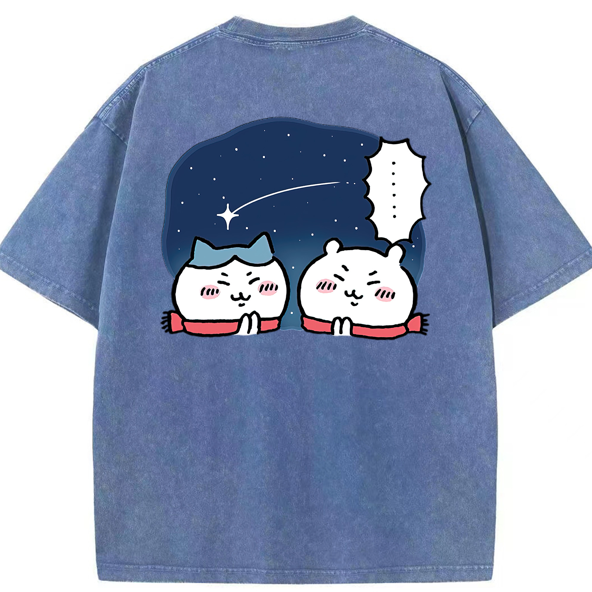 （画像用） ちいかわ ハチワレ Chii-kawa hachiware 綿100% ヴィンテージ風 半袖Tシャツ（背面プリント）