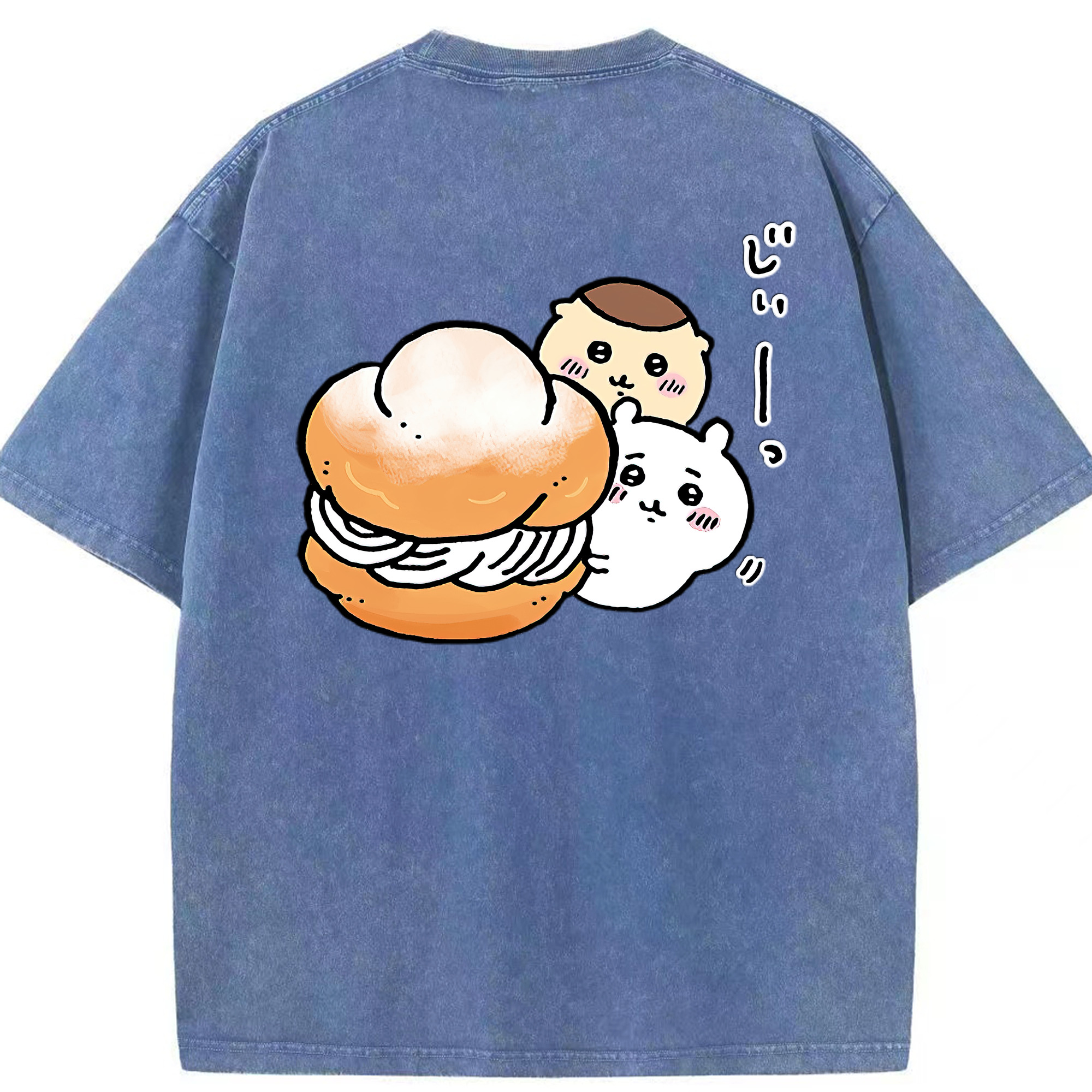 （画像用） ちいかわ くりまんじゅう Chii-kawa kuri manjū 綿100% ヴィンテージ風 半袖Tシャツ（背面プリント）
