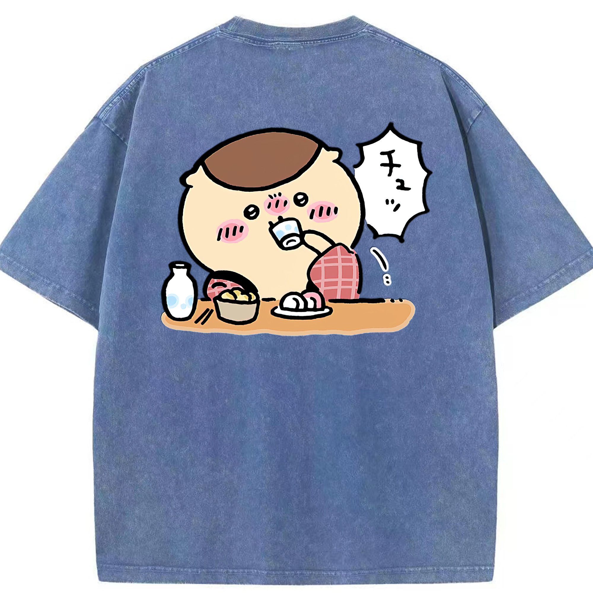 （画像用） ちいかわ くりまんじゅう Chii-kawa kuri manjū 綿100% ヴィンテージ風 半袖Tシャツ（背面プリント）