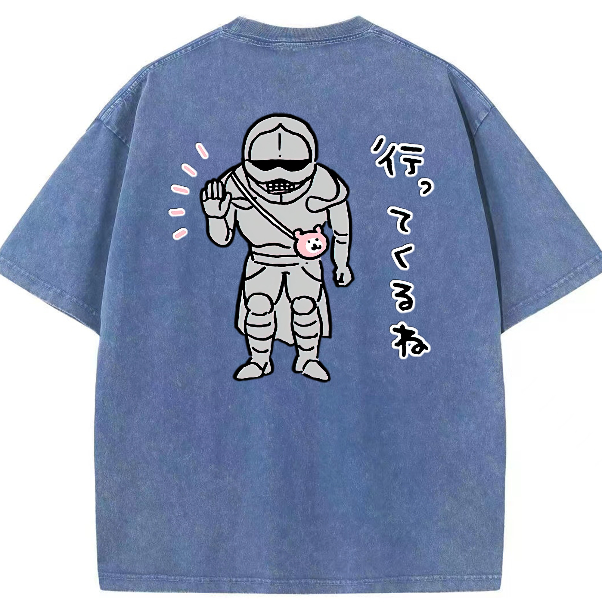 （画像用） ちいかわ 労働の鎧さん Chii-kawa Mr. Armor of Labor 綿100% ヴィンテージ風 半袖Tシャツ（背面プリント）