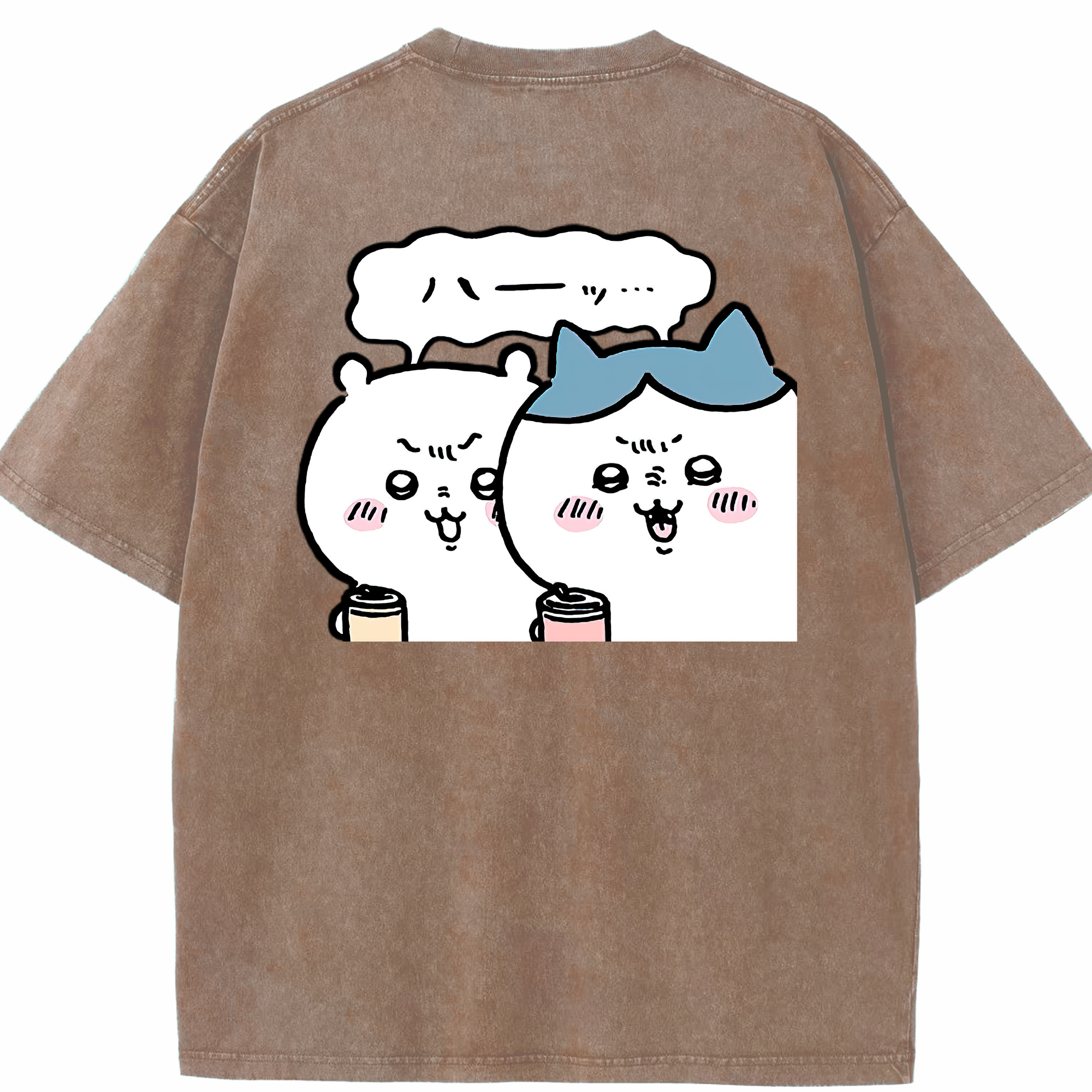 （画像用） ちいかわ ハチワレ Chii-kawa hachiware 綿100% ヴィンテージ風 半袖Tシャツ（背面プリント）
