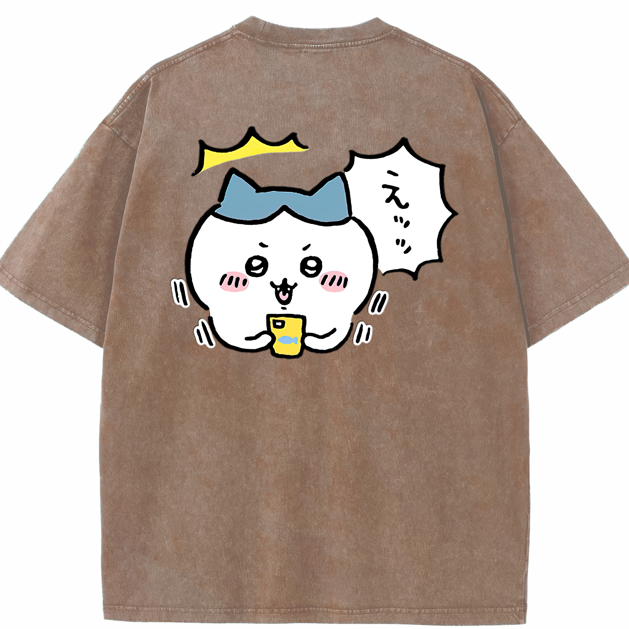 （画像用） ちいかわ ハチワレ Chii-kawa hachiware 綿100% ヴィンテージ風 半袖Tシャツ（背面プリント）