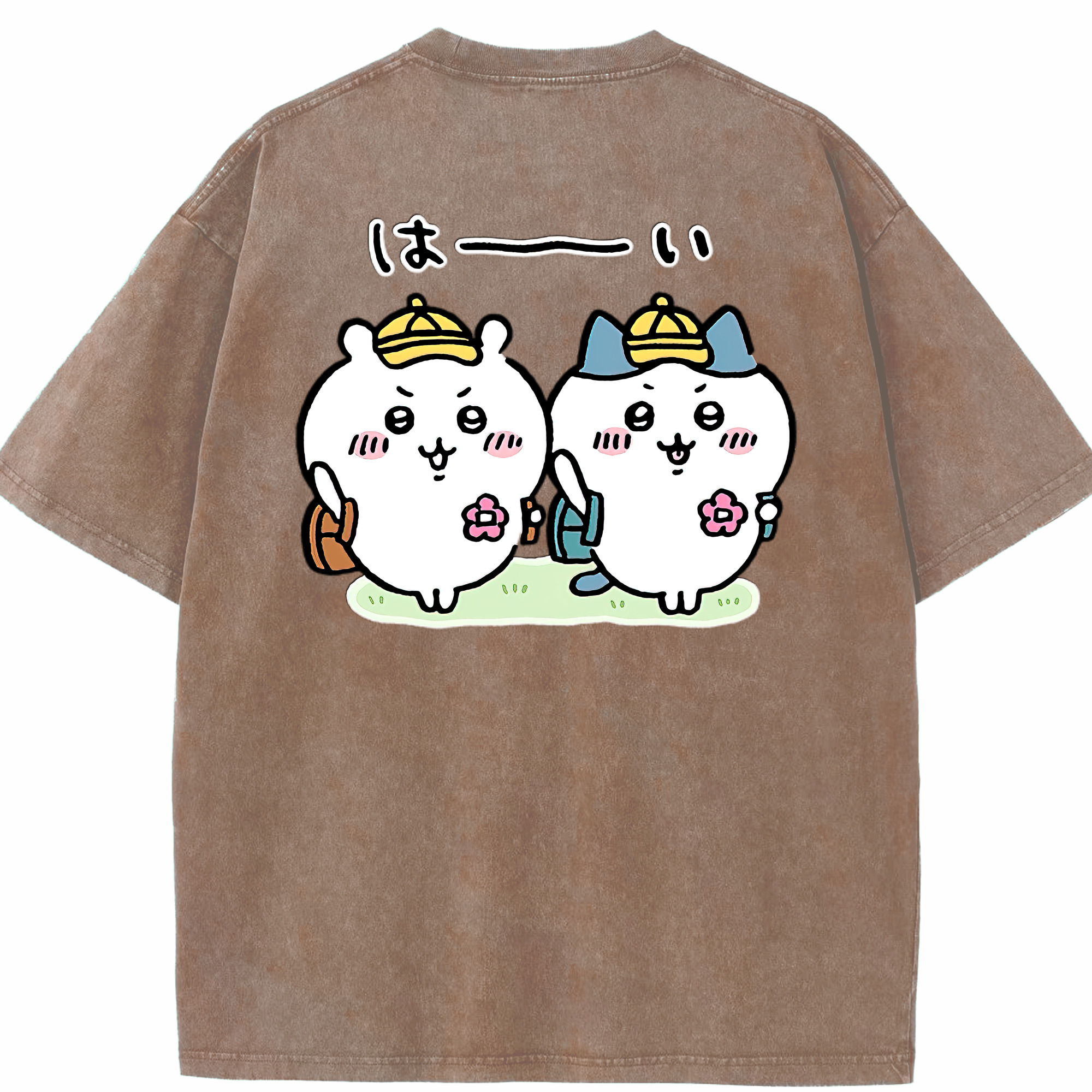 （画像用） ちいかわ ハチワレ Chii-kawa hachiware 綿100% ヴィンテージ風 半袖Tシャツ（背面プリント）