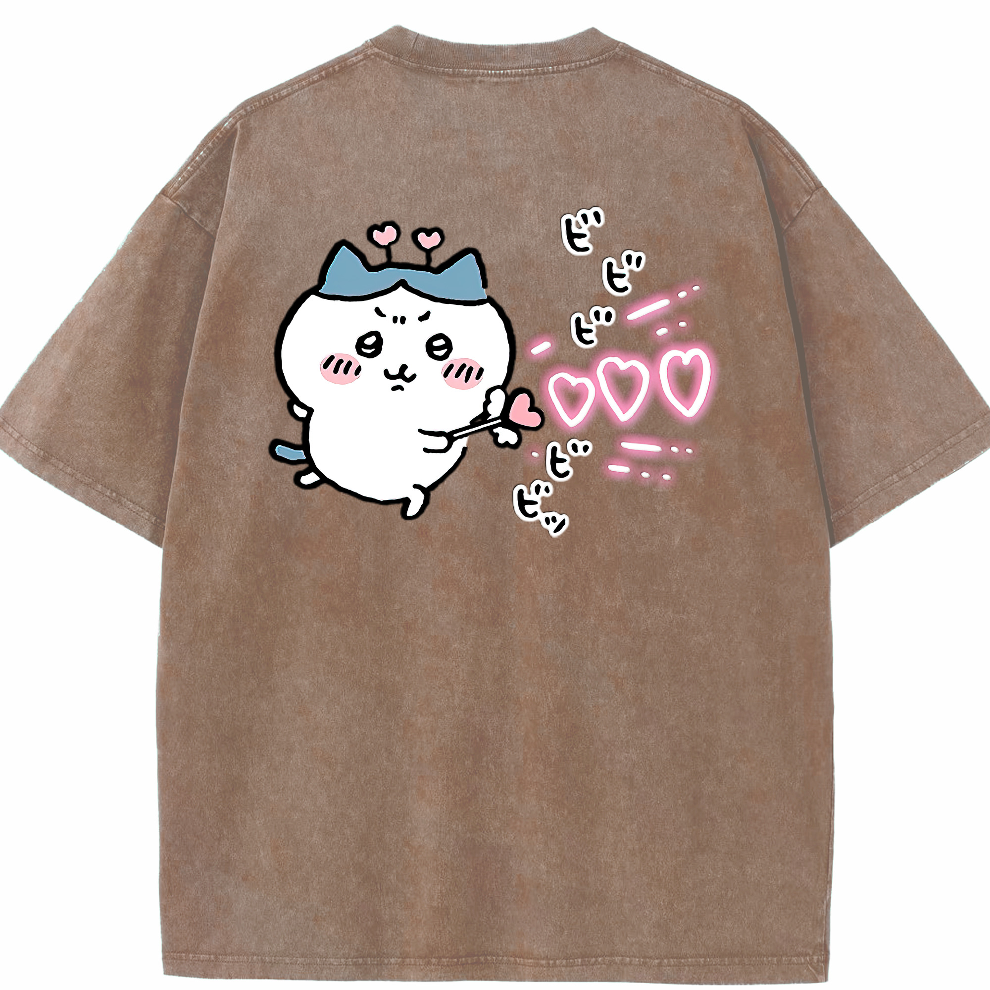 （画像用） ちいかわ ハチワレ Chii-kawa hachiware 綿100% ヴィンテージ風 半袖Tシャツ（背面プリント）