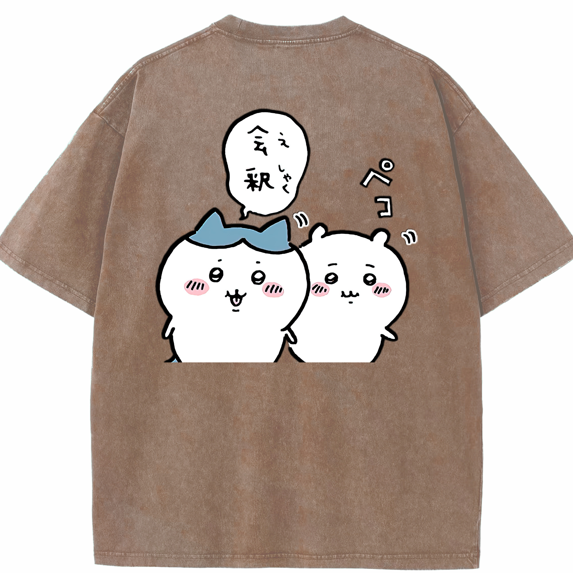 （画像用） ちいかわ ハチワレ Chii-kawa hachiware 綿100% ヴィンテージ風 半袖Tシャツ（背面プリント）