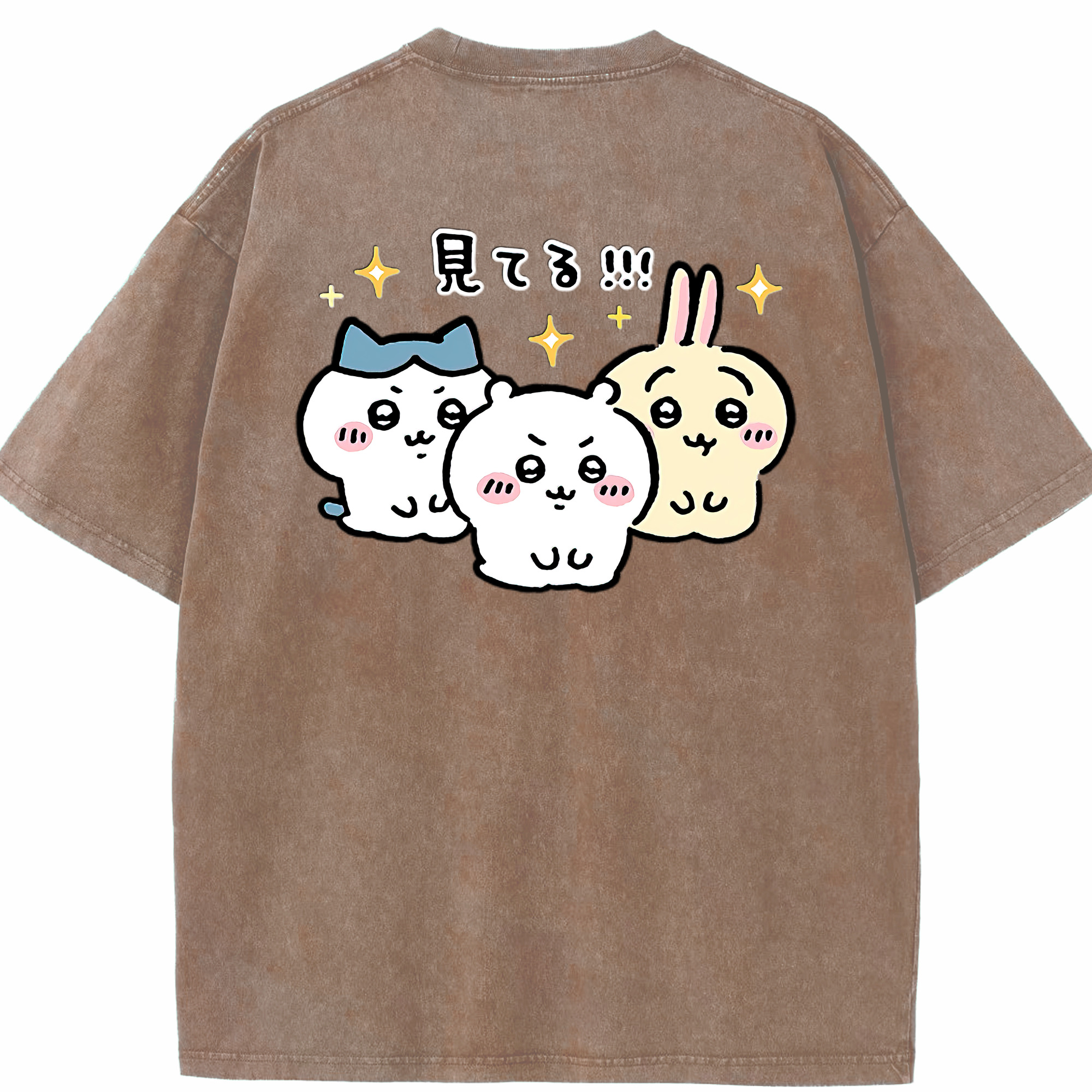 （画像用） ちいかわ ハチワレ Chii-kawa hachiware 綿100% ヴィンテージ風 半袖Tシャツ（背面プリント）