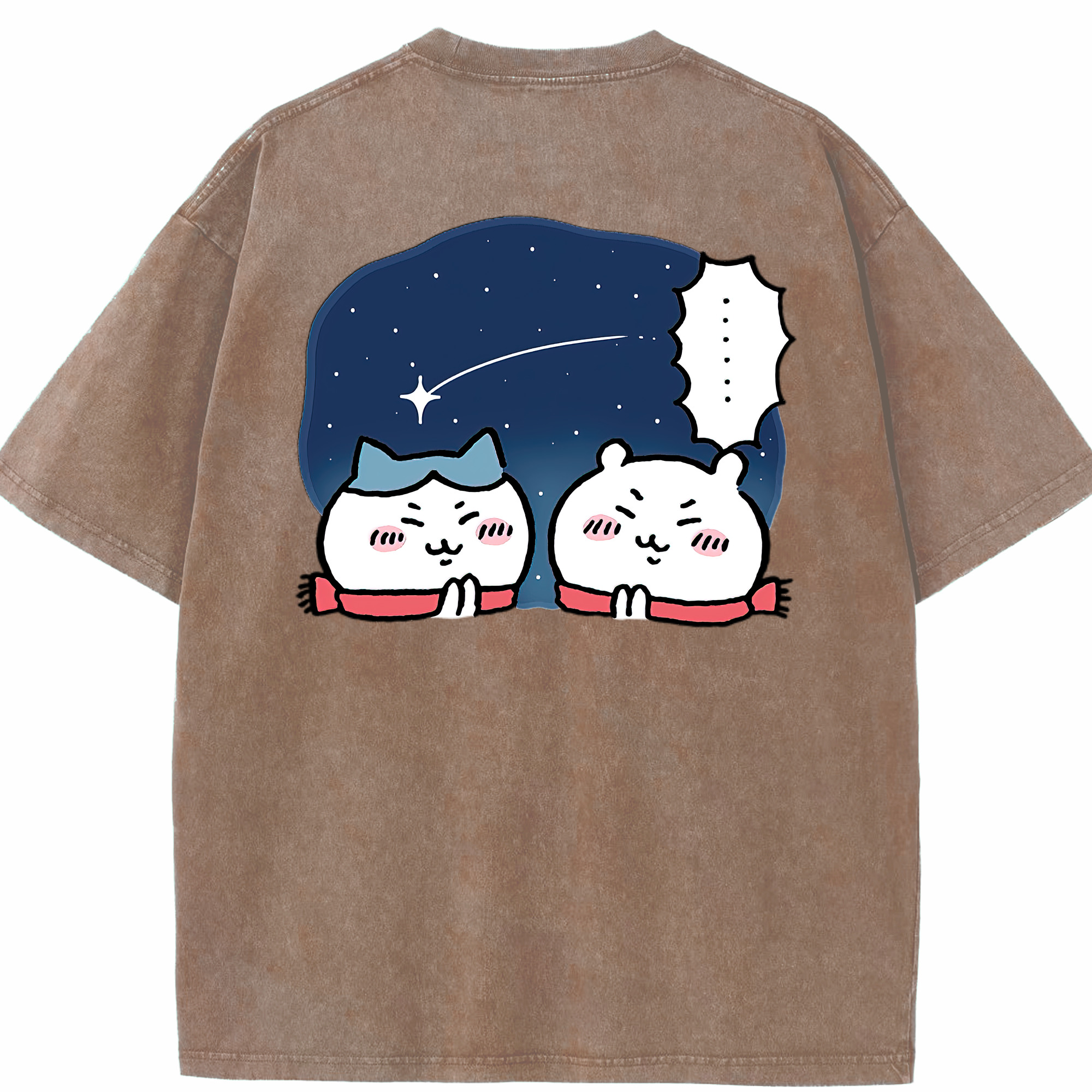 （画像用） ちいかわ ハチワレ Chii-kawa hachiware 綿100% ヴィンテージ風 半袖Tシャツ（背面プリント）