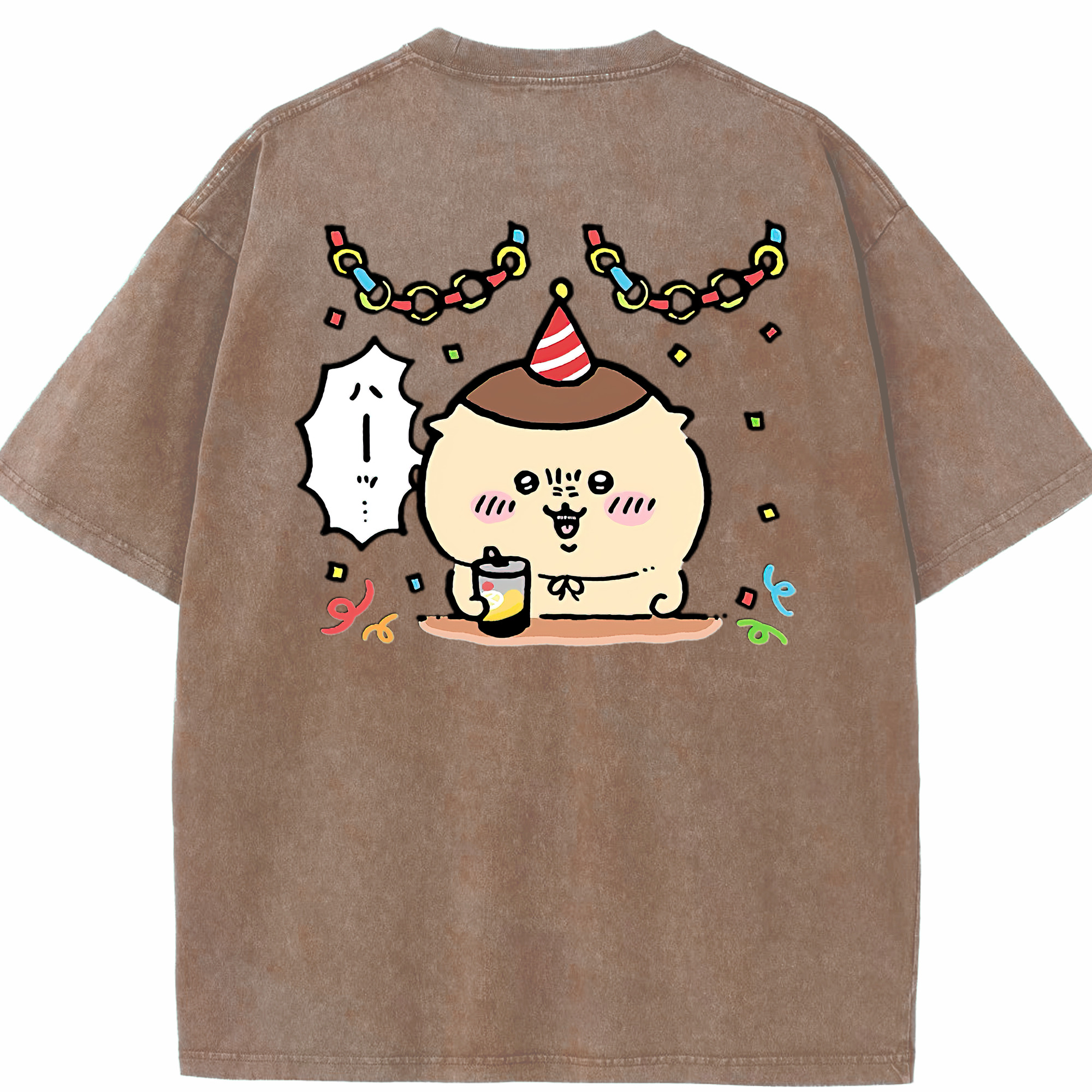 （画像用） ちいかわ くりまんじゅう Chii-kawa kuri manjū 綿100% ヴィンテージ風 半袖Tシャツ（背面プリント）