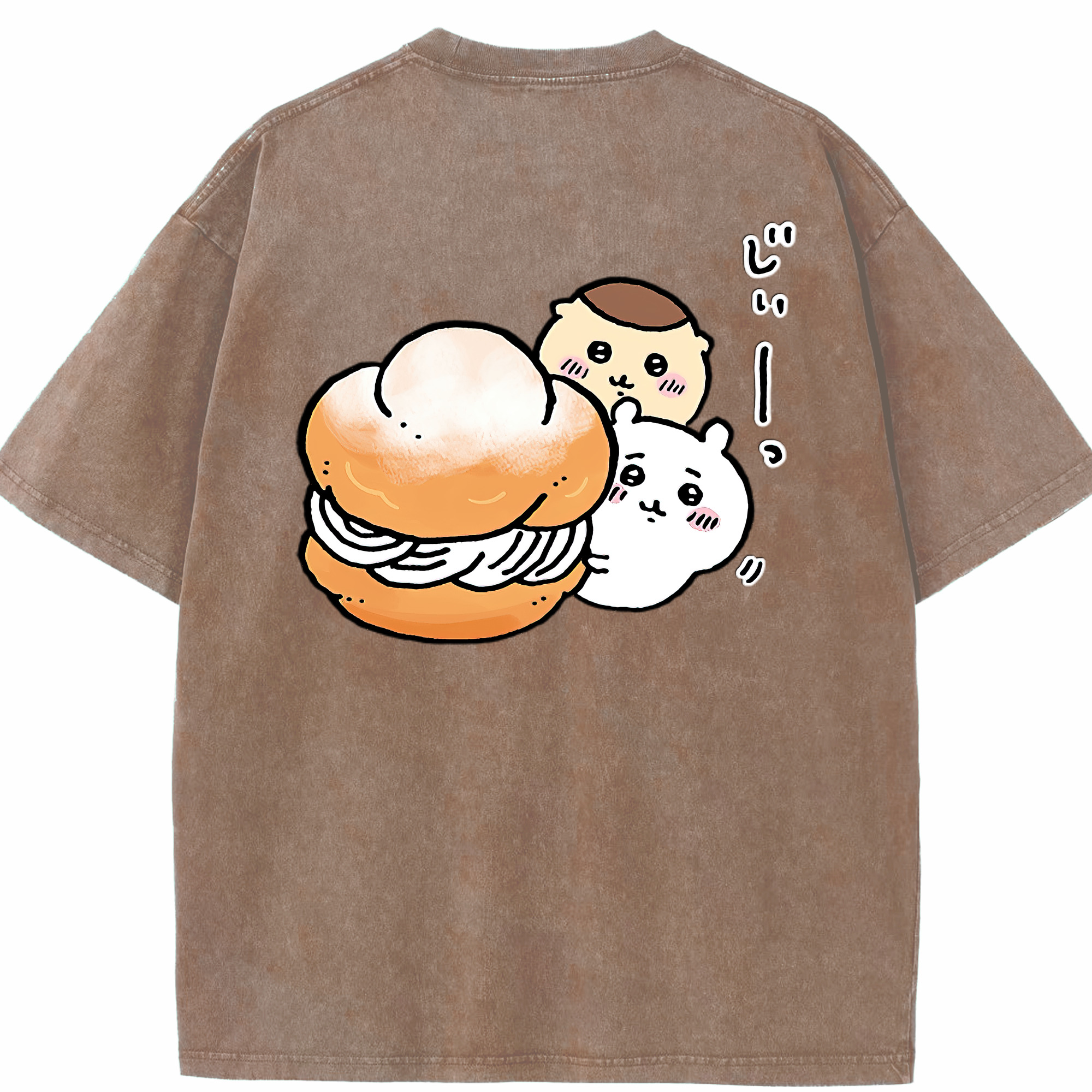 （画像用） ちいかわ くりまんじゅう Chii-kawa kuri manjū 綿100% ヴィンテージ風 半袖Tシャツ（背面プリント）