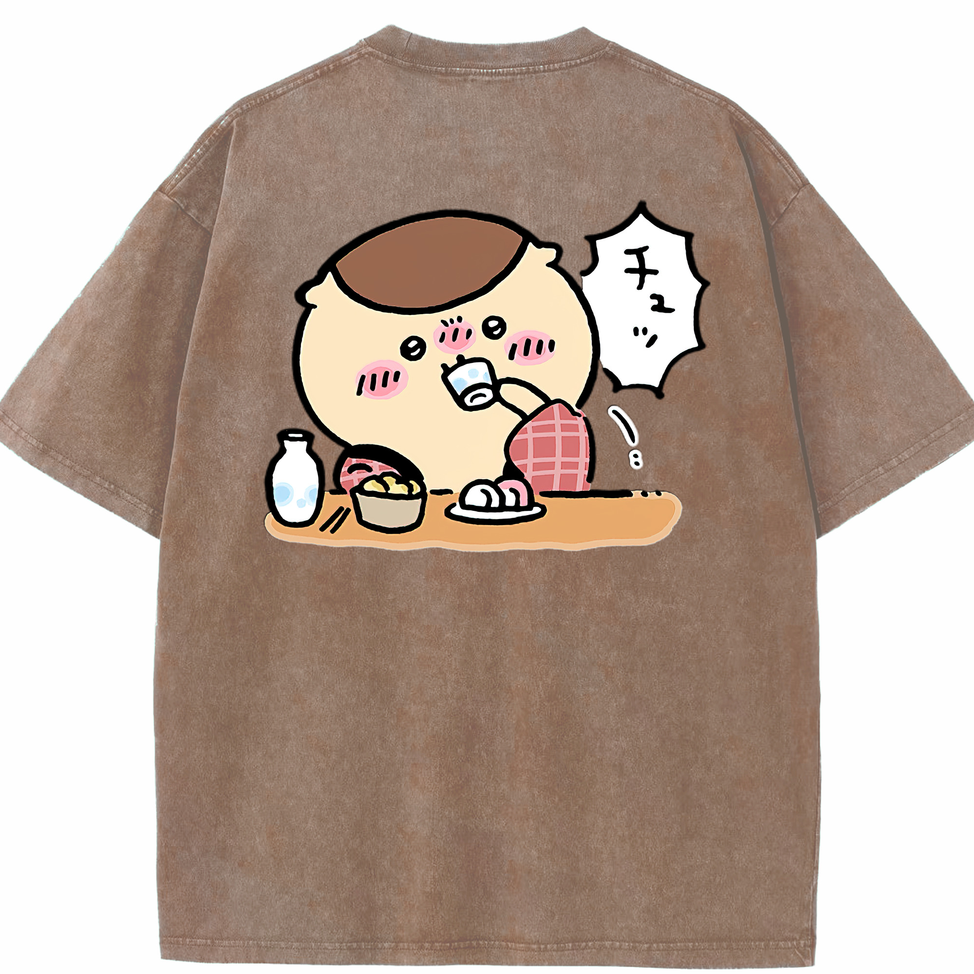 （画像用） ちいかわ くりまんじゅう Chii-kawa kuri manjū 綿100% ヴィンテージ風 半袖Tシャツ（背面プリント）